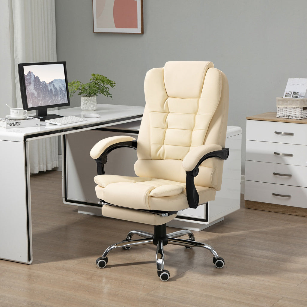 Easycomfort Poltrona Presidenziale in Similpelle Bianca with Schienale Reclinabile 145° e Poggiapiedi, 64.5x69x109-117 cm