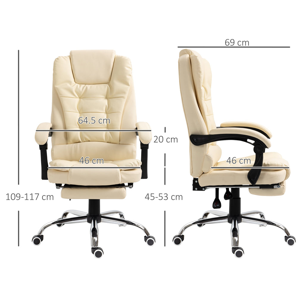 Easycomfort Poltrona Presidenziale in Similpelle Bianca with Schienale Reclinabile 145° e Poggiapiedi, 64.5x69x109-117 cm