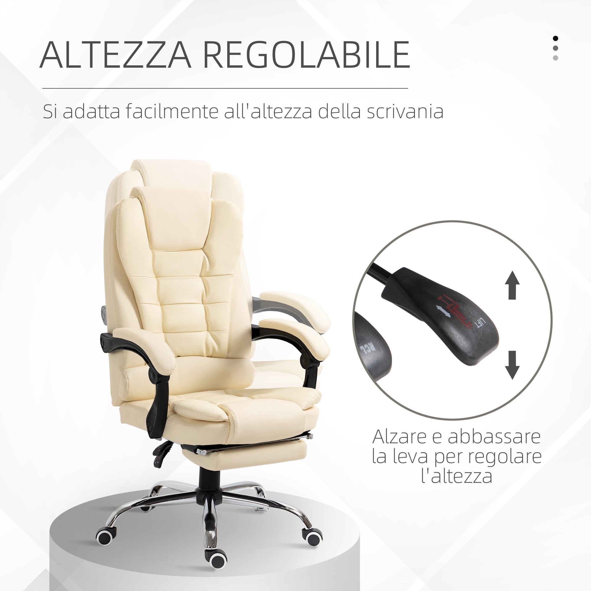 Easycomfort Poltrona Presidenziale in Similpelle Bianca with Schienale Reclinabile 145° e Poggiapiedi, 64.5x69x109-117 cm