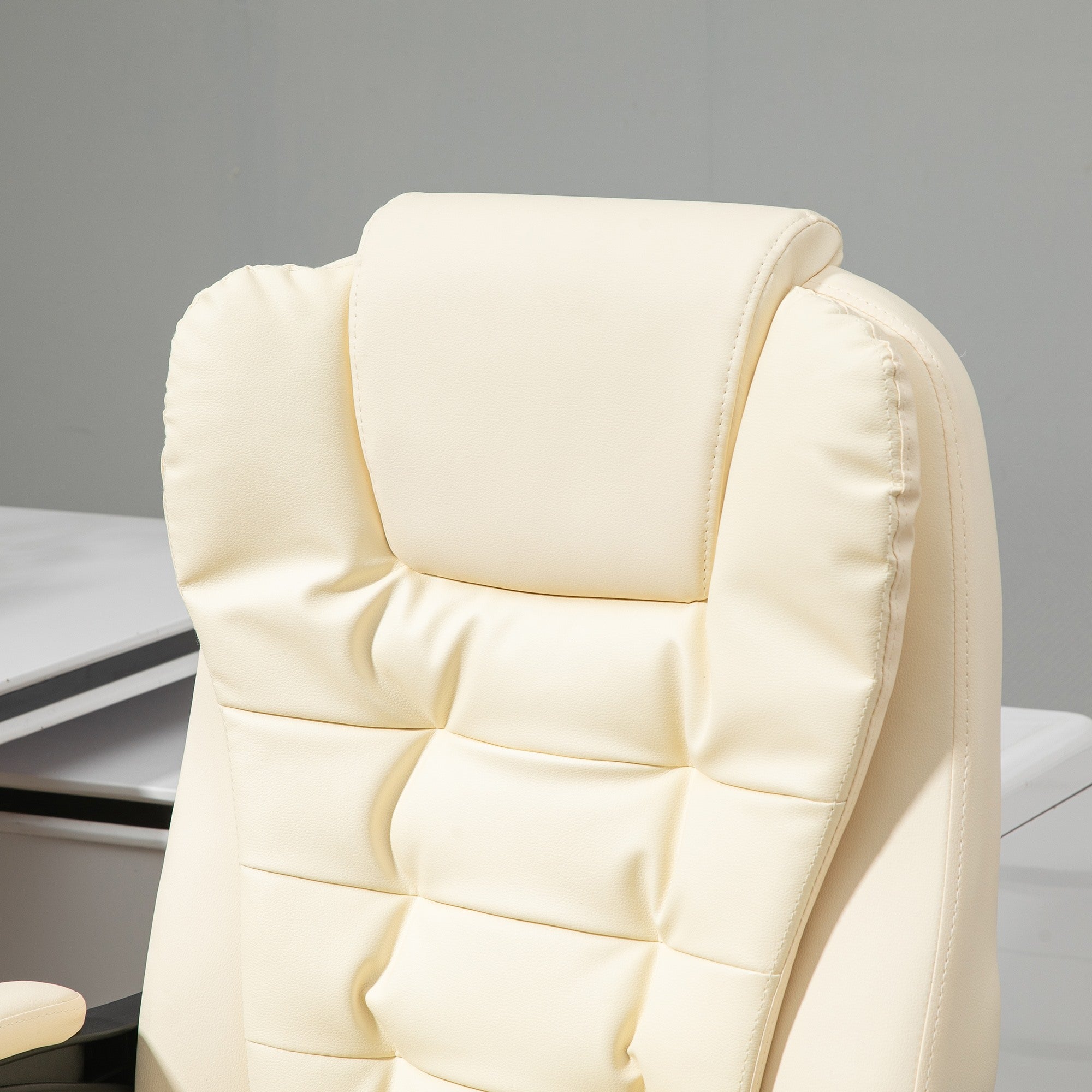 Easycomfort Poltrona Presidenziale in Similpelle Bianca with Schienale Reclinabile 145° e Poggiapiedi, 64.5x69x109-117 cm