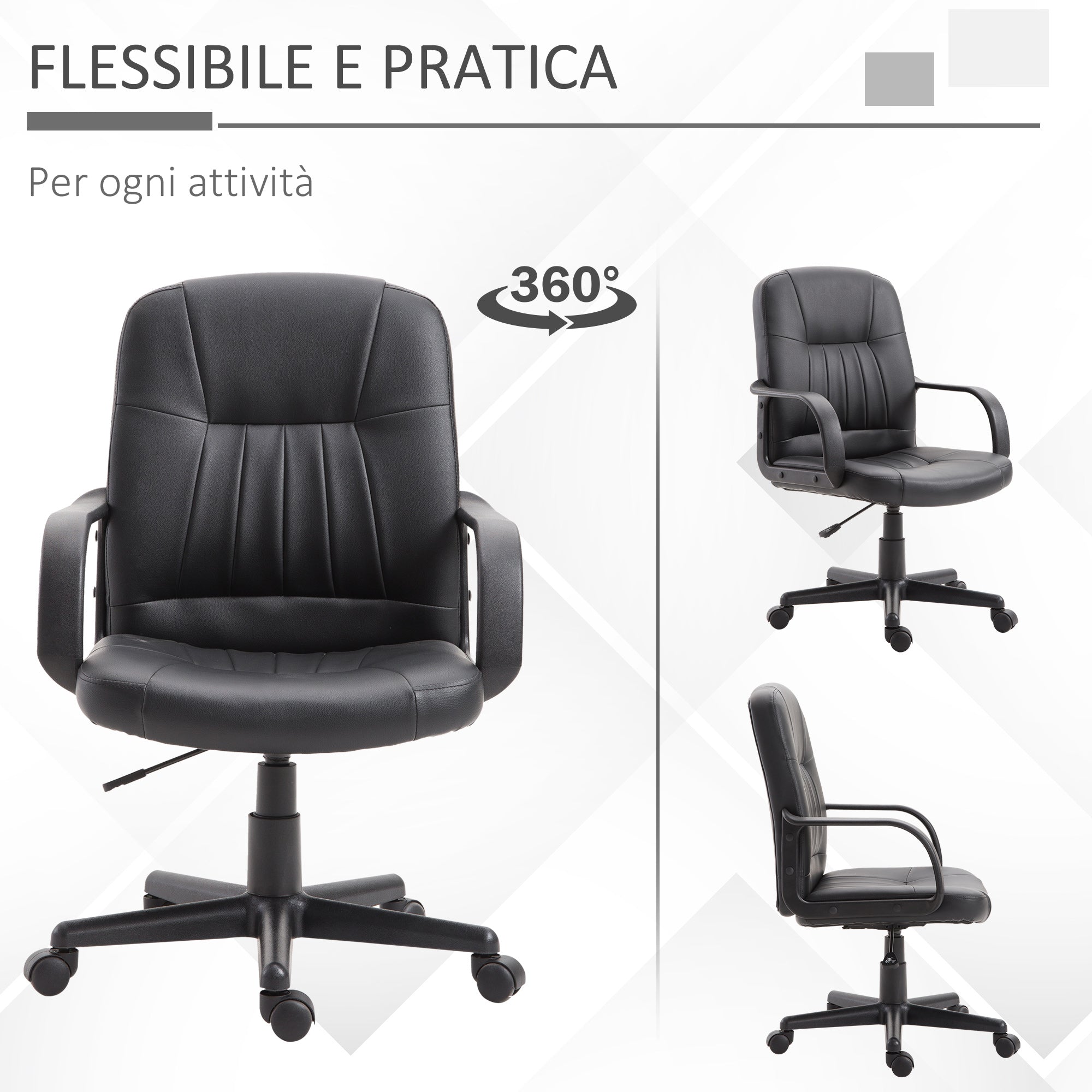 Easycomfort Sedia da Ufficio Ergonomica e Girevole, Poltrona da Ufficio with Altezza Regolabile in Similpelle 60×60×90-99cm black
