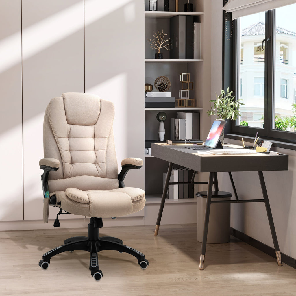 Easycomfort Poltrona da Ufficio Massaggiante with Altezza Regolabile, 6 Punti di Massaggio e Riscaldamento, Beige
