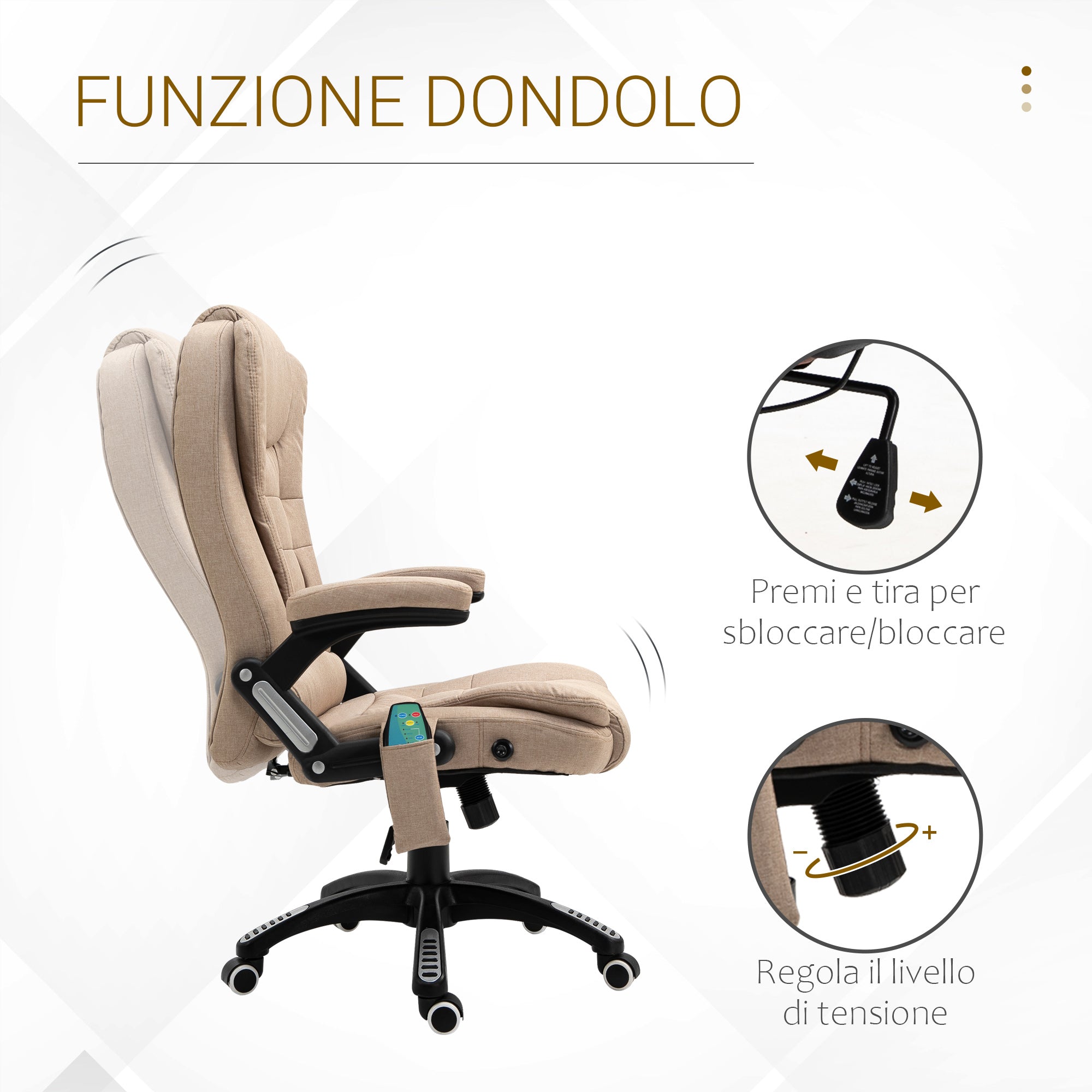 Easycomfort Poltrona da Ufficio Massaggiante with Altezza Regolabile, 6 Punti di Massaggio e Riscaldamento, Beige