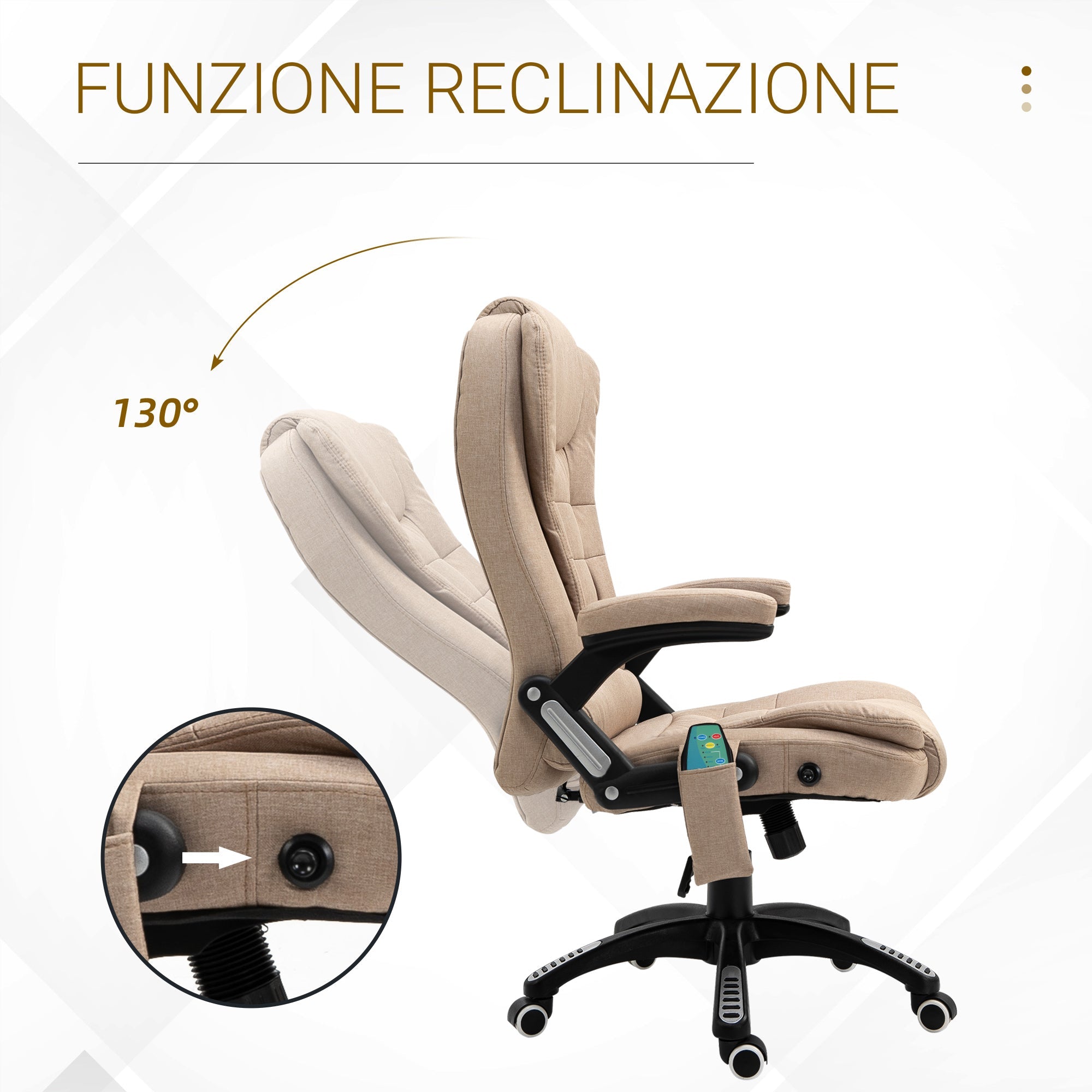 Easycomfort Poltrona da Ufficio Massaggiante with Altezza Regolabile, 6 Punti di Massaggio e Riscaldamento, Beige