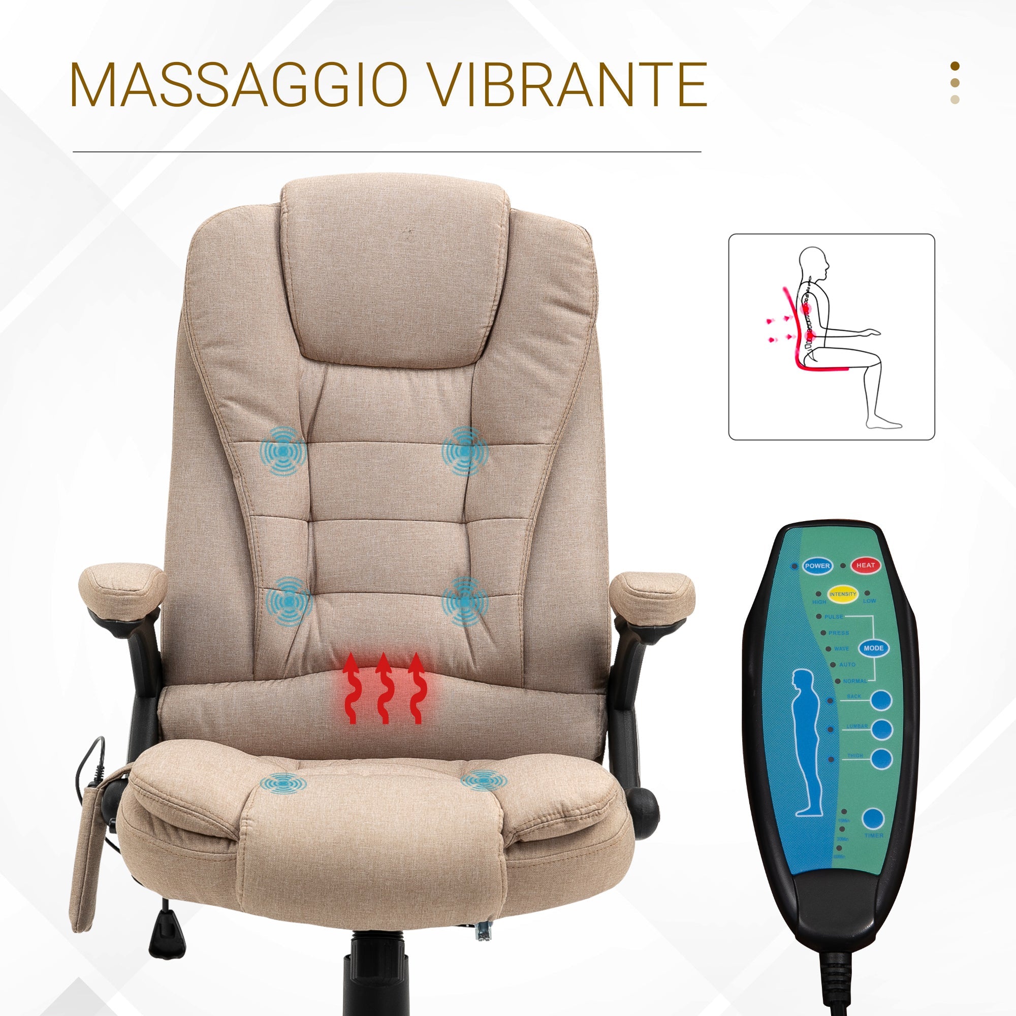 Easycomfort Poltrona da Ufficio Massaggiante with Altezza Regolabile, 6 Punti di Massaggio e Riscaldamento, Beige