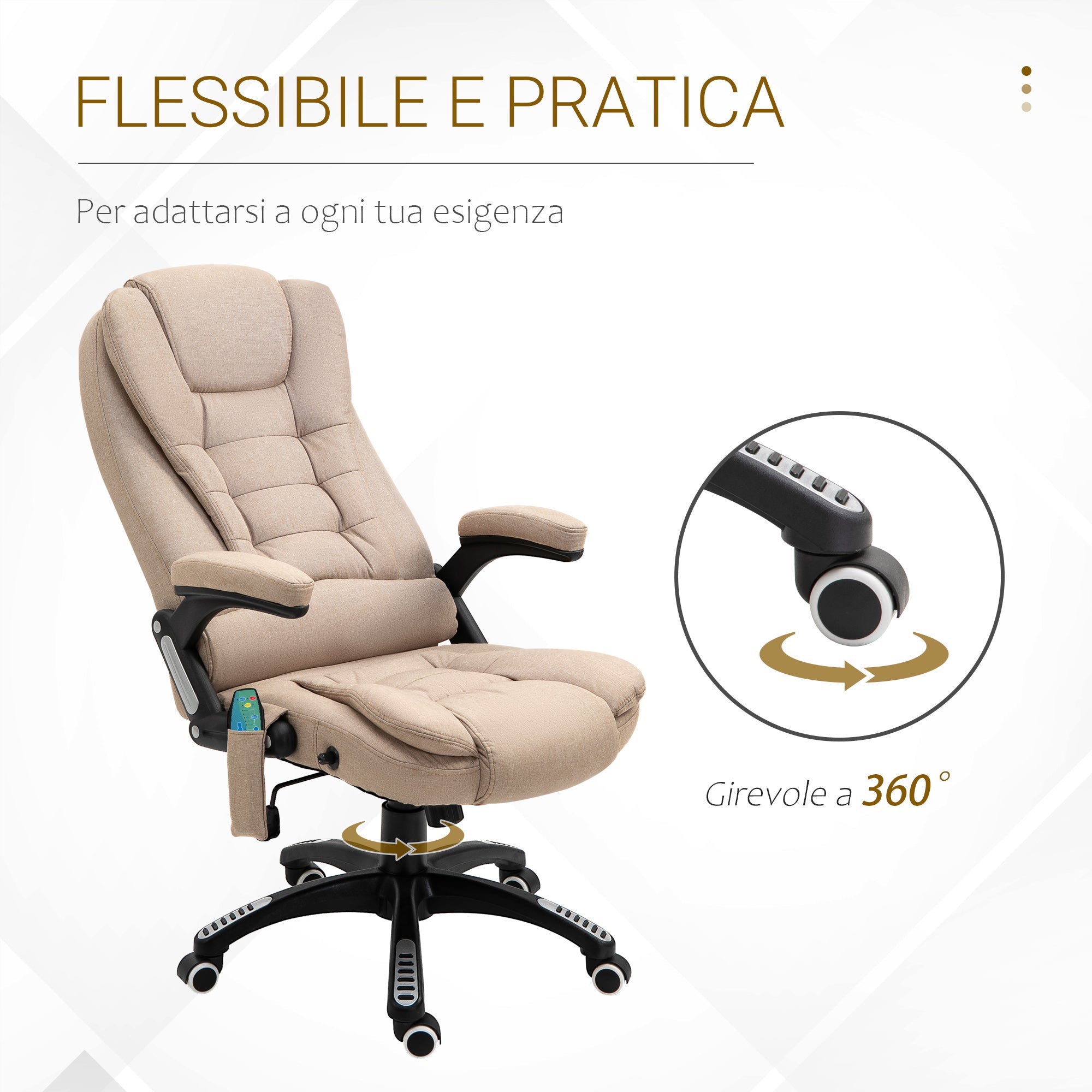 Easycomfort Poltrona da Ufficio Massaggiante with Altezza Regolabile, 6 Punti di Massaggio e Riscaldamento, Beige