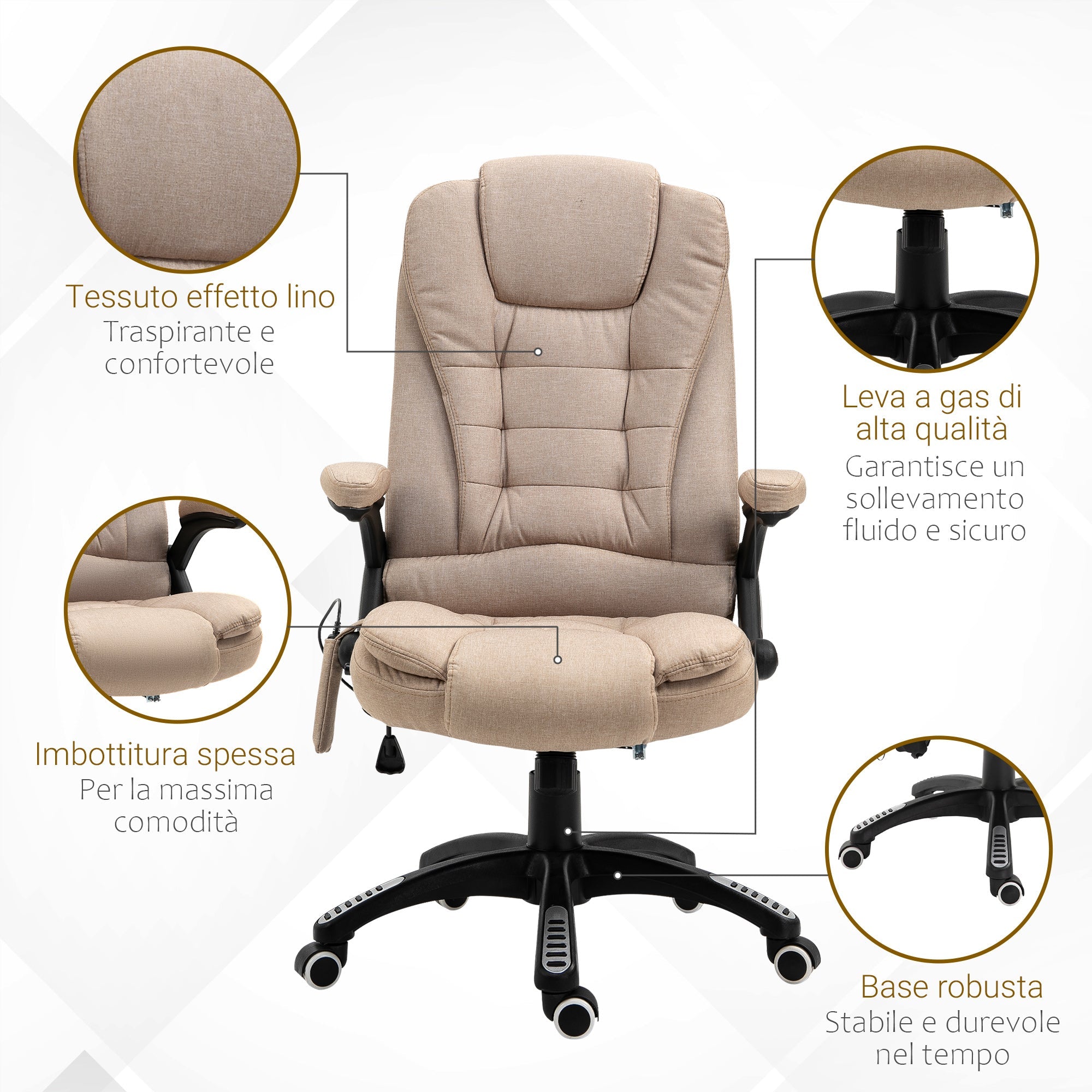 Easycomfort Poltrona da Ufficio Massaggiante with Altezza Regolabile, 6 Punti di Massaggio e Riscaldamento, Beige