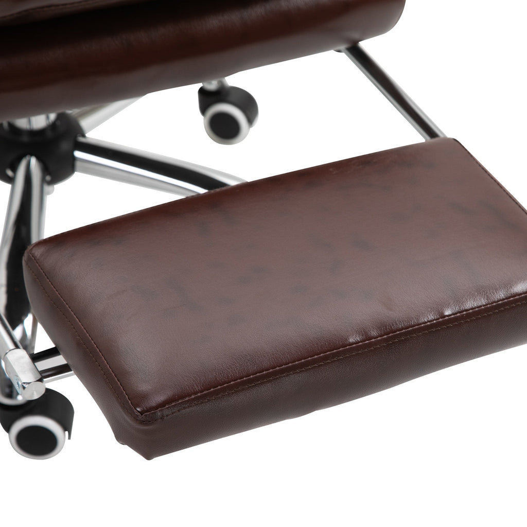 Easycomfort Poltrona Ufficio Presidenziale Similpelle Marrone Stile Chesterfield, Schienale Reclinabile 135° e Poggiapiedi