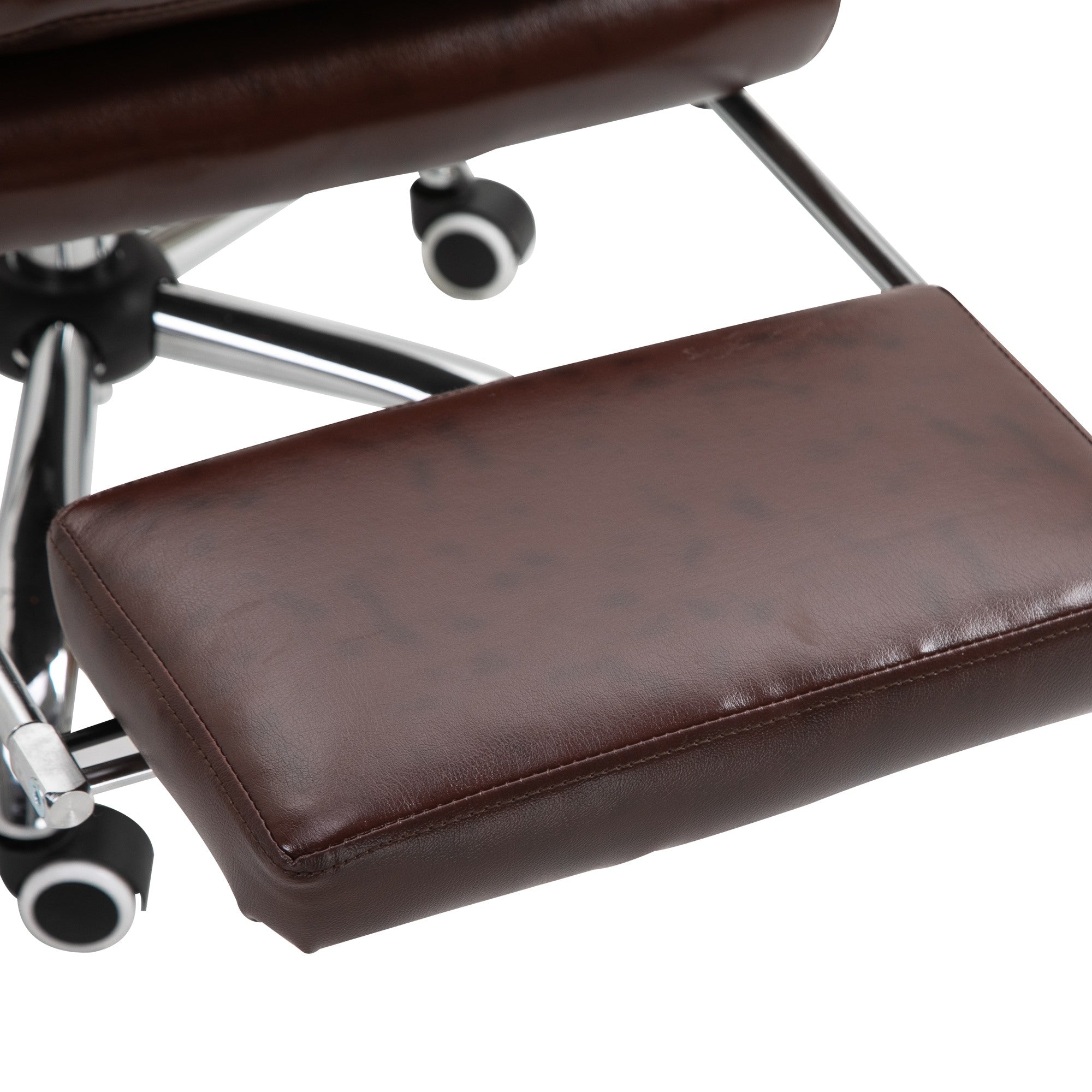 Easycomfort Poltrona Ufficio Presidenziale Similpelle Marrone Stile Chesterfield, Schienale Reclinabile 135° e Poggiapiedi