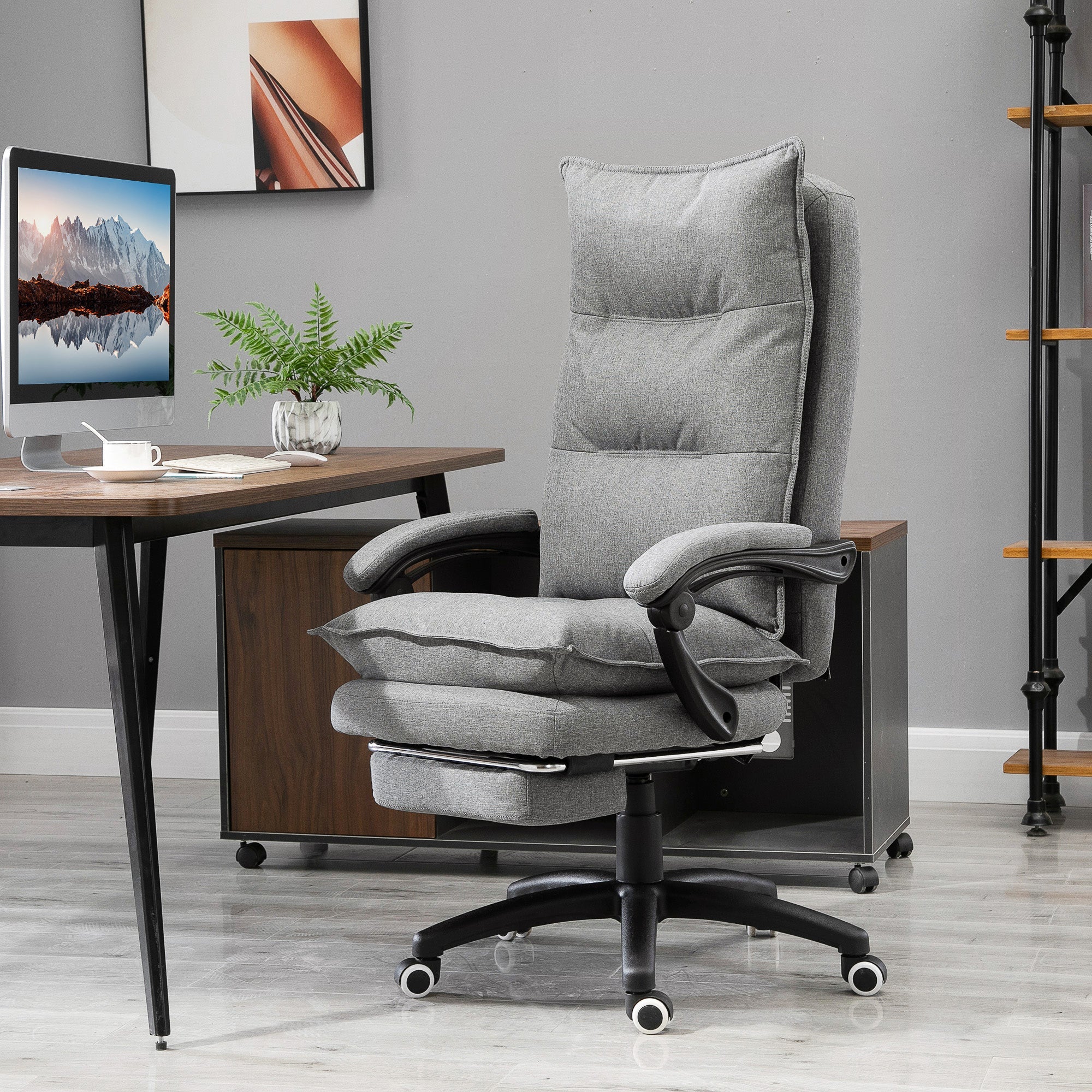Easycomfort Sedia da Ufficio Imbottita with 6 Punti Massaggianti, Altezza Regolabile e Rotelle, 70x62x120-130 cm, Grigio