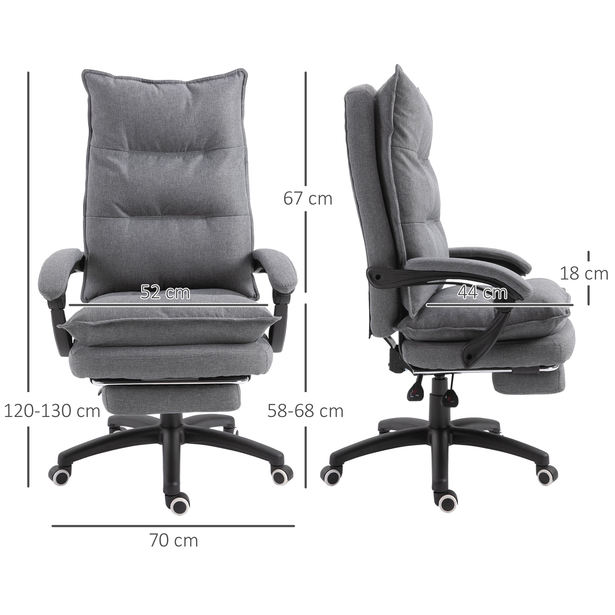Easycomfort Sedia da Ufficio Imbottita with 6 Punti Massaggianti, Altezza Regolabile e Rotelle, 70x62x120-130 cm, Grigio