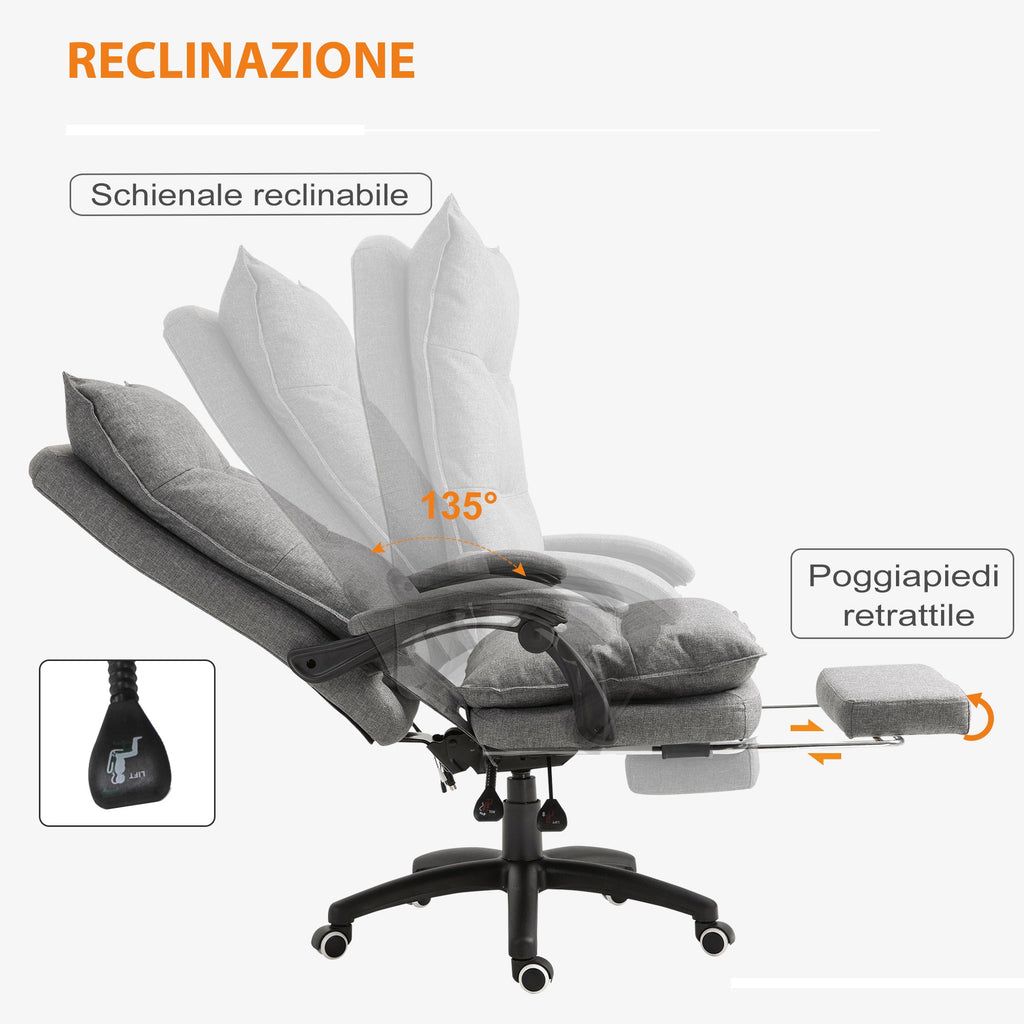 Easycomfort Sedia da Ufficio Imbottita with 6 Punti Massaggianti, Altezza Regolabile e Rotelle, 70x62x120-130 cm, Grigio