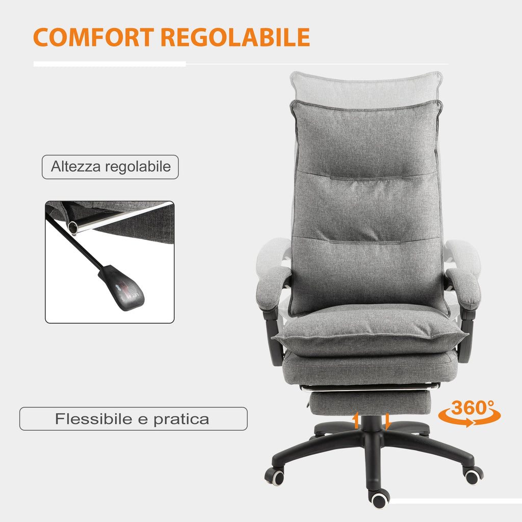 Easycomfort Sedia da Ufficio Imbottita with 6 Punti Massaggianti, Altezza Regolabile e Rotelle, 70x62x120-130 cm, Grigio