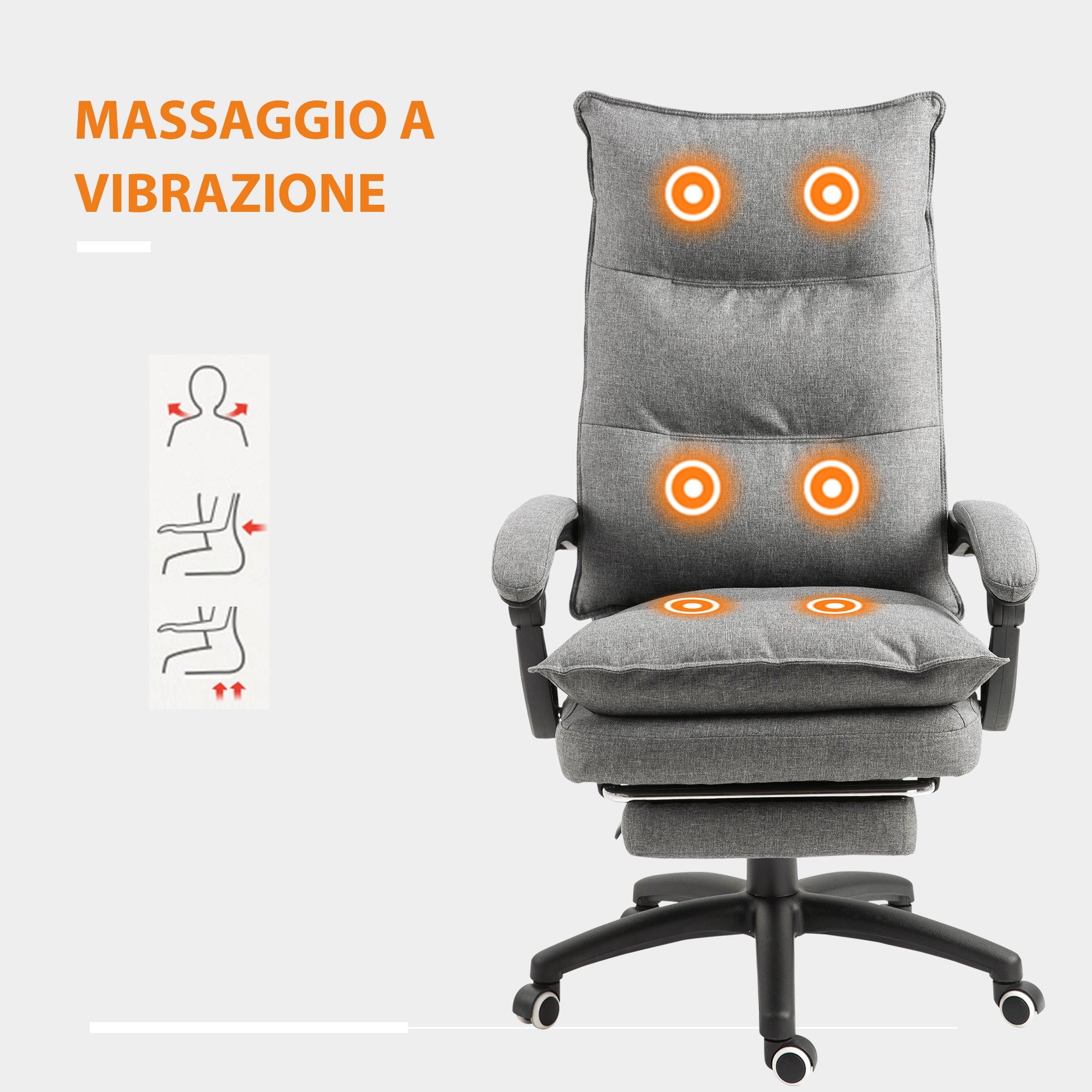 Easycomfort Sedia da Ufficio Imbottita with 6 Punti Massaggianti, Altezza Regolabile e Rotelle, 70x62x120-130 cm, Grigio