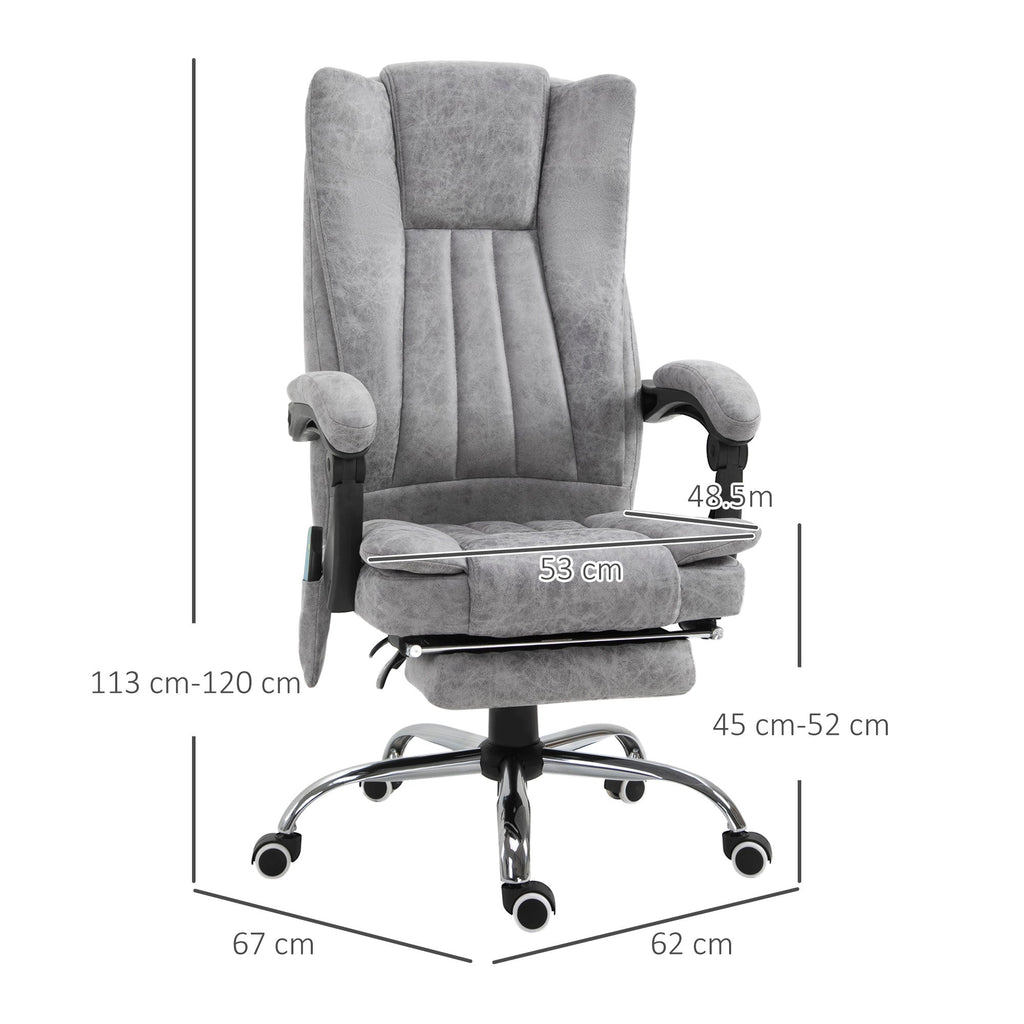 Easycomfort Poltrona da Ufficio Massaggiante Riscaldante, Altezza e Reclinazione Regolabili, Poggiapiedi Retrattile, 62x67x113-120cm, Grigio