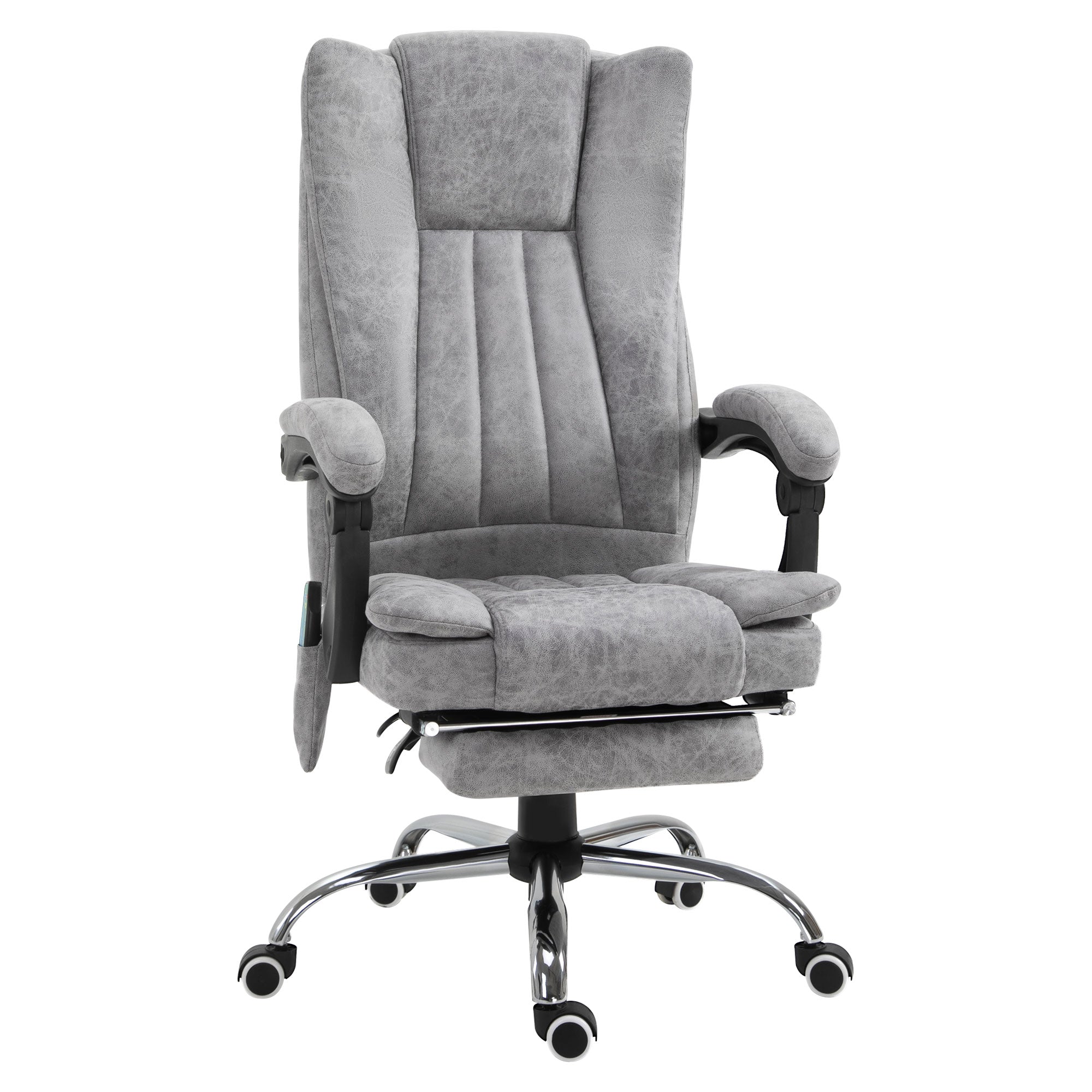 Easycomfort Poltrona da Ufficio Massaggiante Riscaldante, Altezza e Reclinazione Regolabili, Poggiapiedi Retrattile, 62x67x113-120cm, Grigio