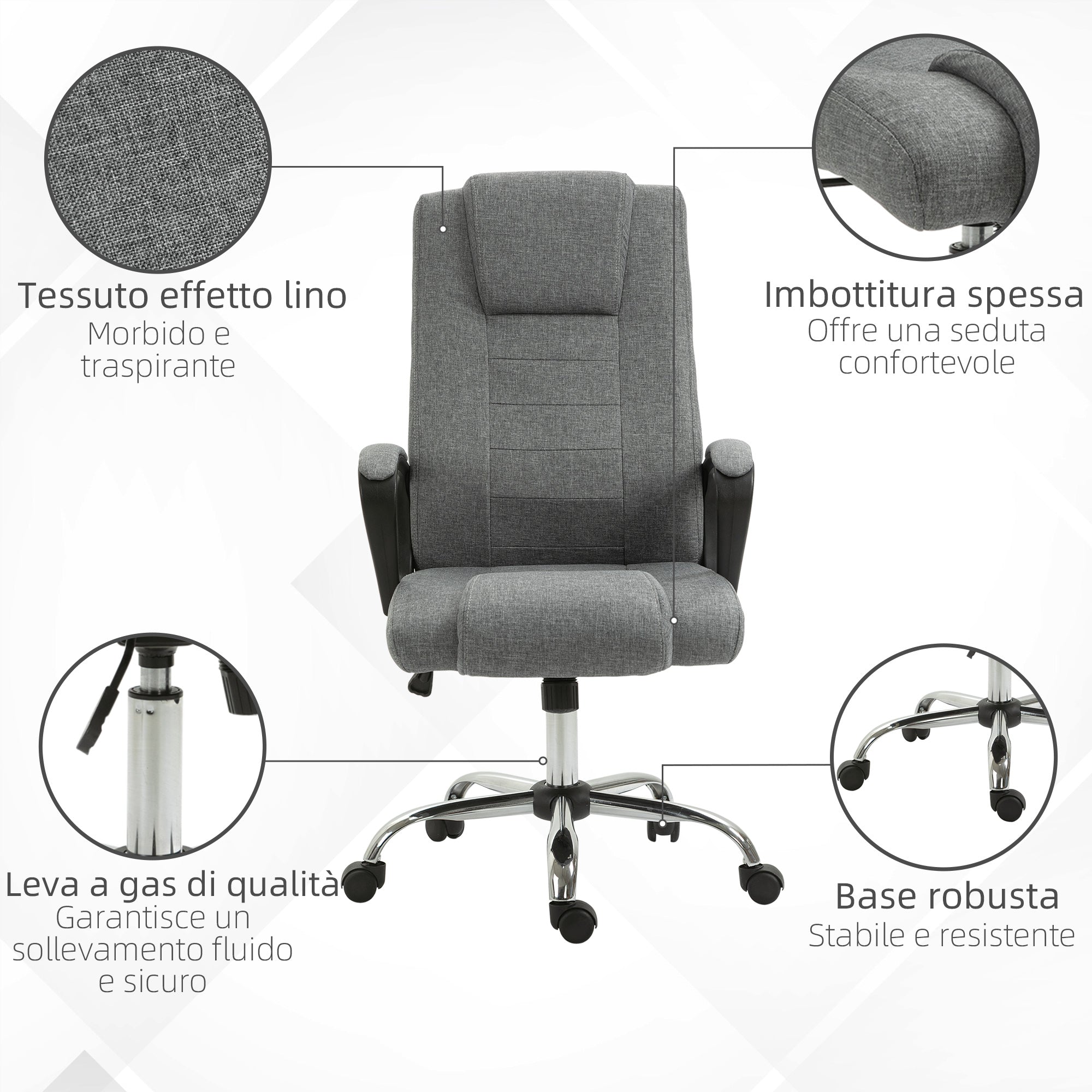 EasyComfort Sedia da Ufficio Presidenziale Ergonomica Basculante e Imbottita with Altezza e Inclinazione Regolabile, 62 x 76 x 110-119cm