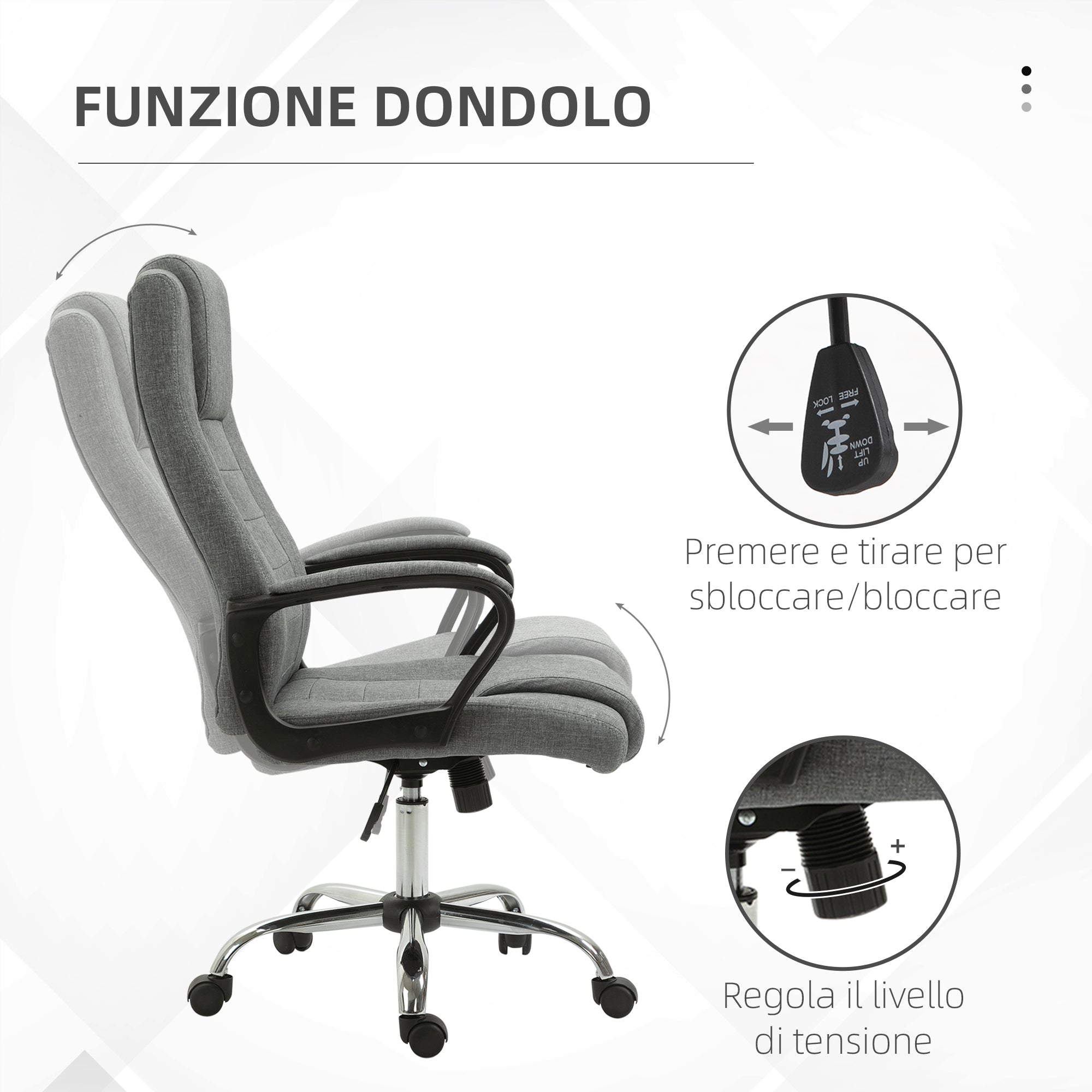 EasyComfort Sedia da Ufficio Presidenziale Ergonomica Basculante e Imbottita with Altezza e Inclinazione Regolabile, 62 x 76 x 110-119cm