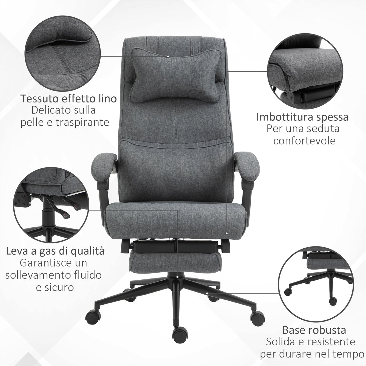 EasyComfort ergonomische bureaustoel met voetensteun – donkergrijs