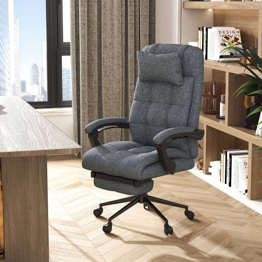 Easycomfort Sedia da Ufficio Ergonomica Reclinabile, Sedia Direzionale with Schiena Alta, Poltrona Ufficio with Poggiatesta e Poggiapiedi Estraibile, 66x76x112-120cm, Grigio
