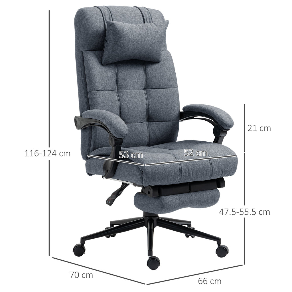 Easycomfort Sedia da Ufficio Ergonomica Reclinabile, Sedia Direzionale with Schiena Alta, Poltrona Ufficio with Poggiatesta e Poggiapiedi Estraibile, 66x76x112-120cm, Grigio