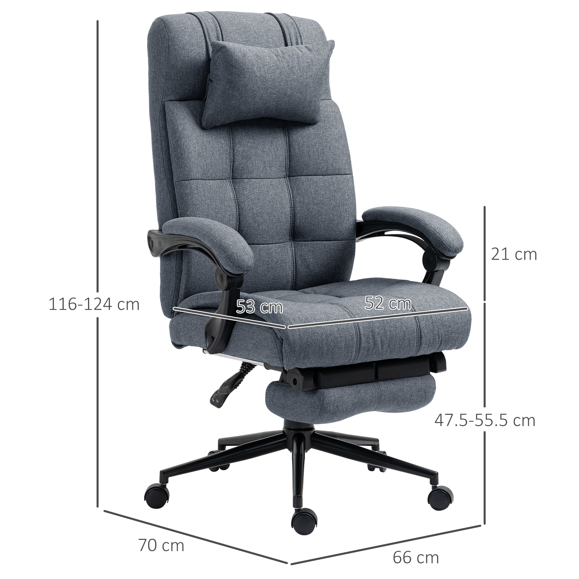 Easycomfort Sedia da Ufficio Ergonomica Reclinabile, Sedia Direzionale with Schiena Alta, Poltrona Ufficio with Poggiatesta e Poggiapiedi Estraibile, 66x76x112-120cm, Grigio