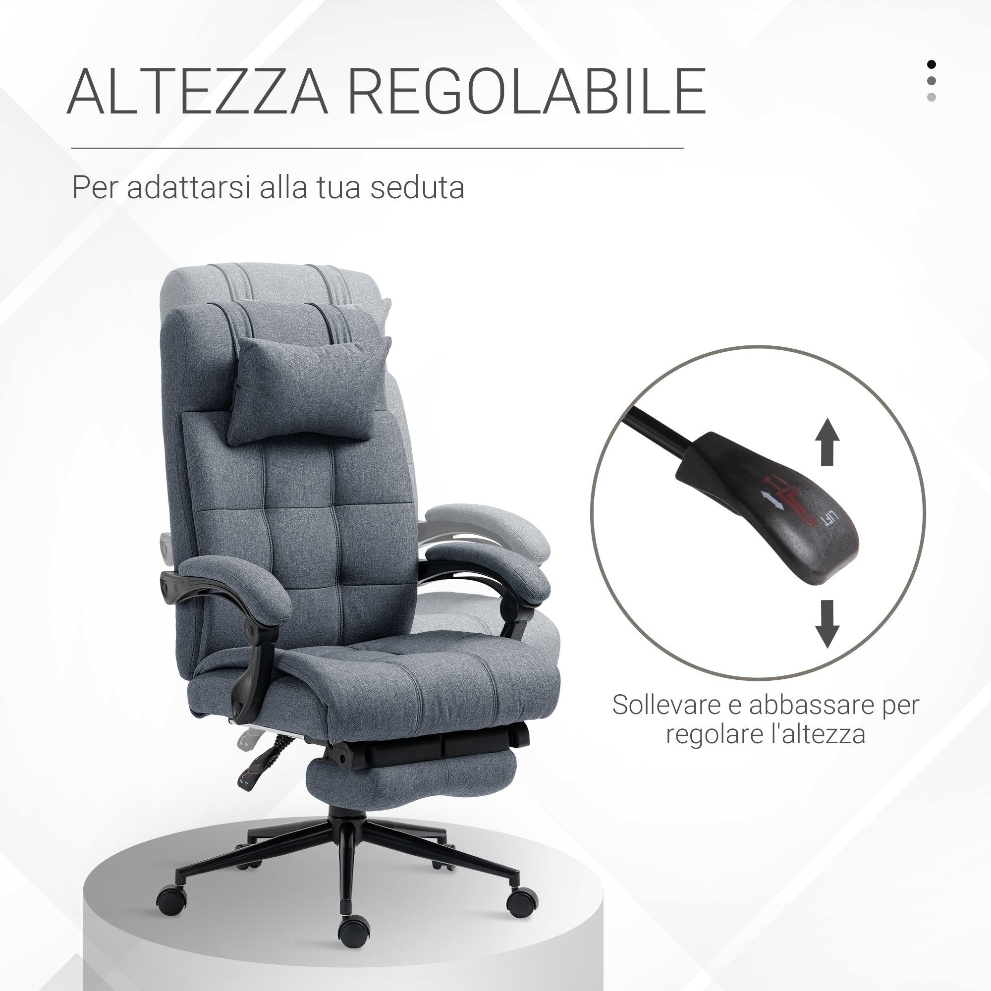 Easycomfort Sedia da Ufficio Ergonomica Reclinabile, Sedia Direzionale with Schiena Alta, Poltrona Ufficio with Poggiatesta e Poggiapiedi Estraibile, 66x76x112-120cm, Grigio