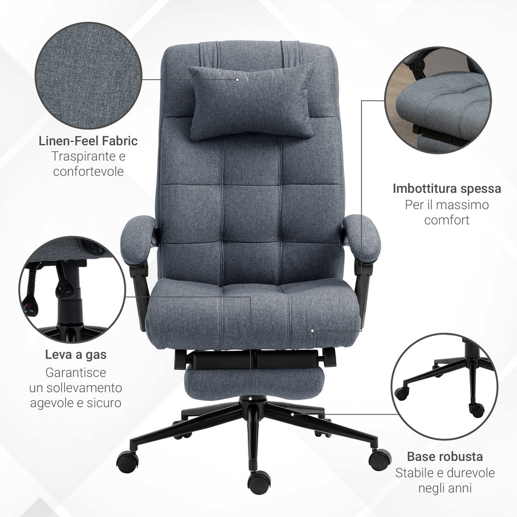 Easycomfort Sedia da Ufficio Ergonomica Reclinabile, Sedia Direzionale with Schiena Alta, Poltrona Ufficio with Poggiatesta e Poggiapiedi Estraibile, 66x76x112-120cm, Grigio