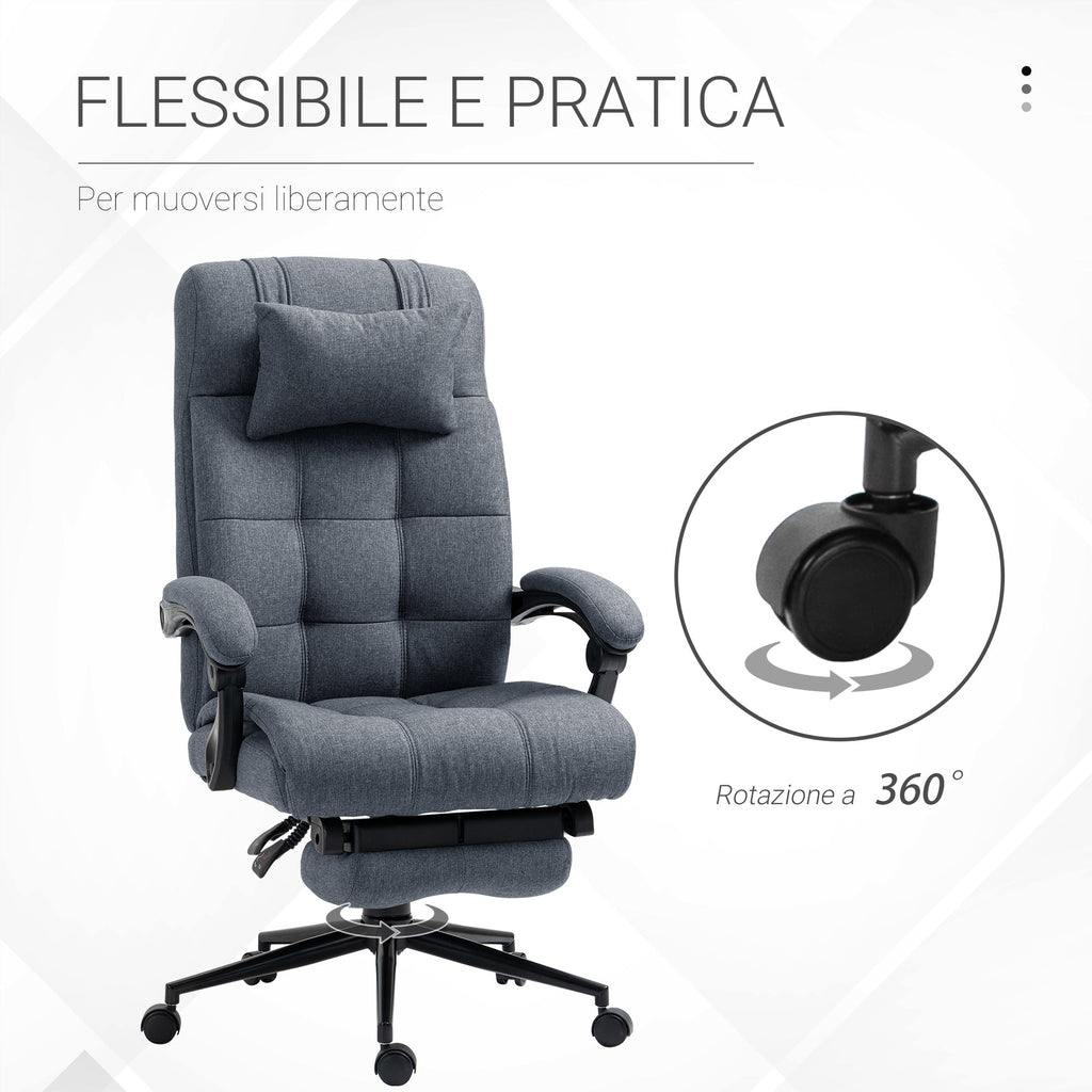 Easycomfort Sedia da Ufficio Ergonomica Reclinabile, Sedia Direzionale with Schiena Alta, Poltrona Ufficio with Poggiatesta e Poggiapiedi Estraibile, 66x76x112-120cm, Grigio