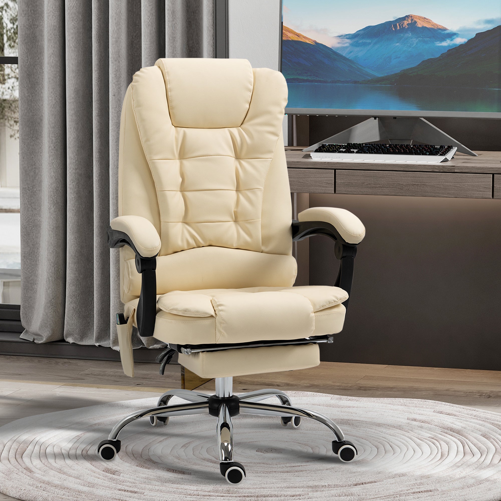 Easycomfort Poltrona Massaggiante Ergonomica ad Altezza Regolabile with 6 Punti Vibranti, 65x160x104 cm, Crema