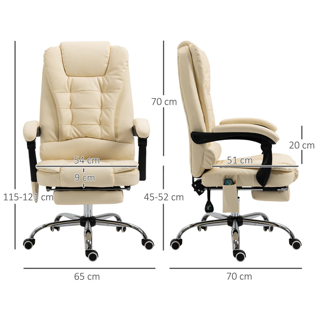 Easycomfort Poltrona Massaggiante Ergonomica ad Altezza Regolabile with 6 Punti Vibranti, 65x160x104 cm, Crema