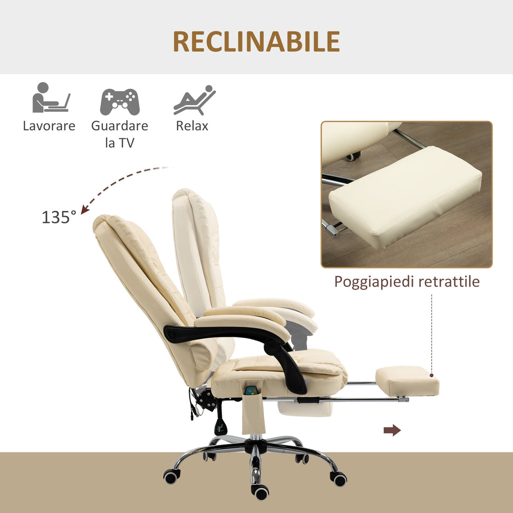 Easycomfort Poltrona Massaggiante Ergonomica ad Altezza Regolabile with 6 Punti Vibranti, 65x160x104 cm, Crema