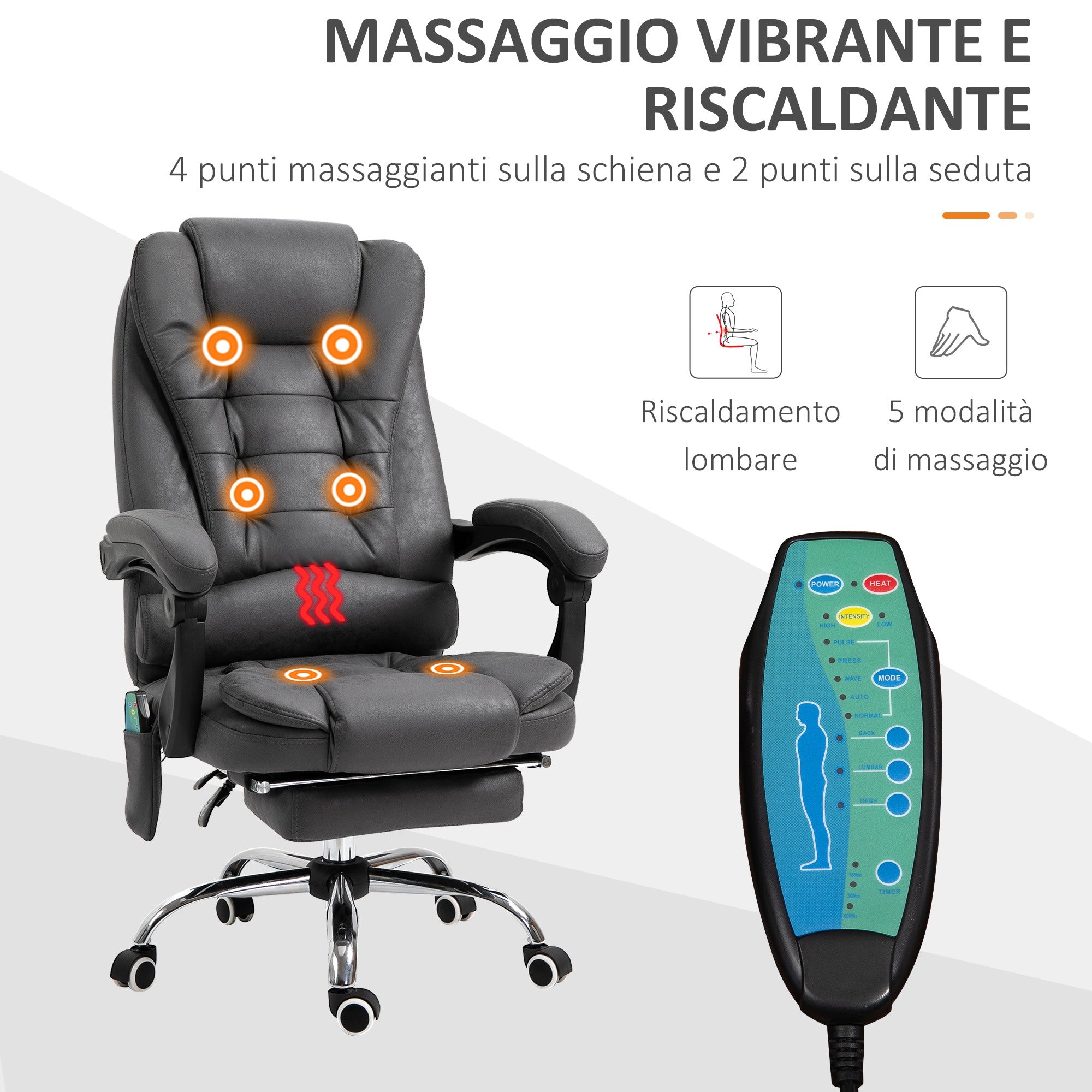 EasyComfort Massagestoel voor kantoor, verstelbaar, met lendenverwarming, grijs