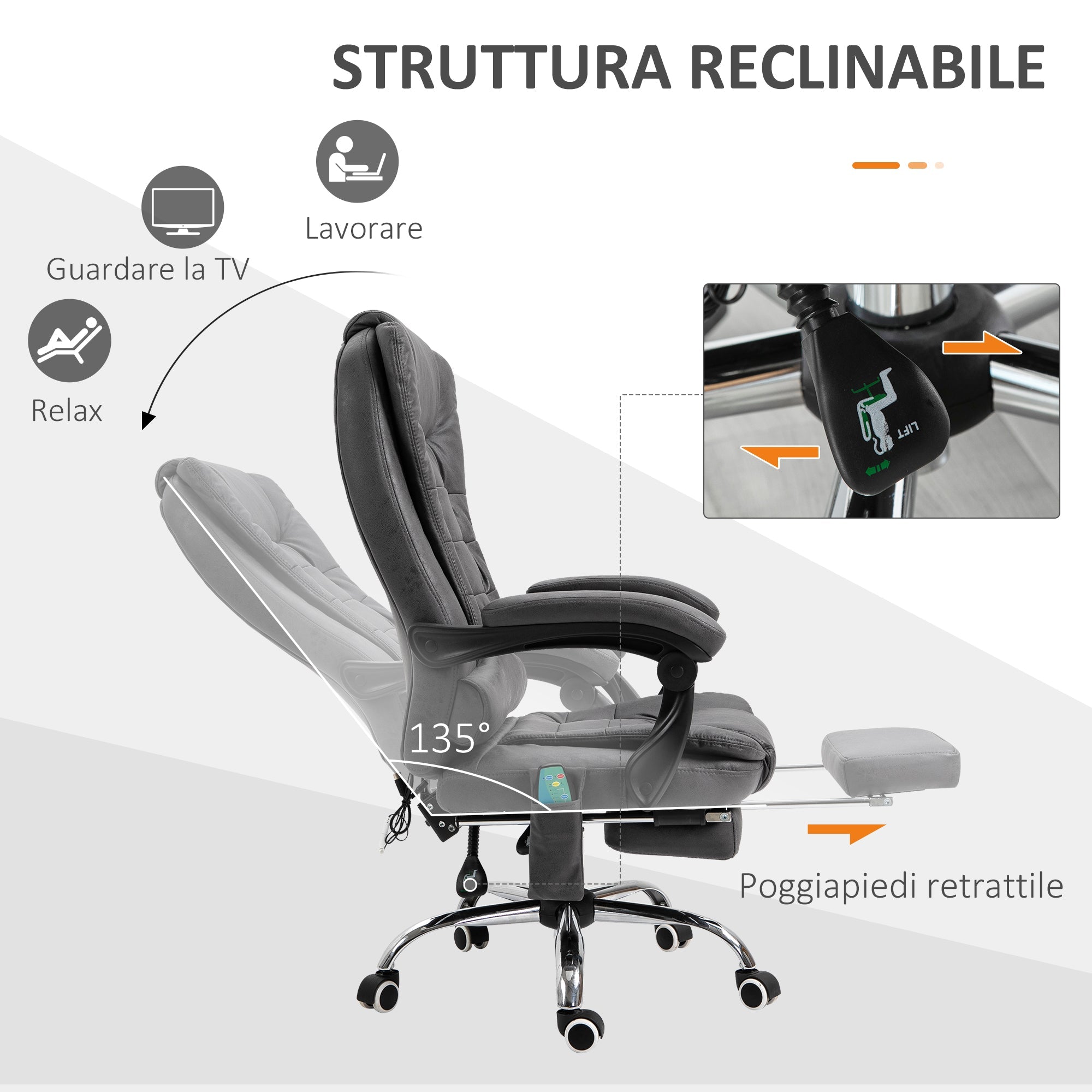 EasyComfort Massagestoel voor kantoor, verstelbaar, met lendenverwarming, grijs