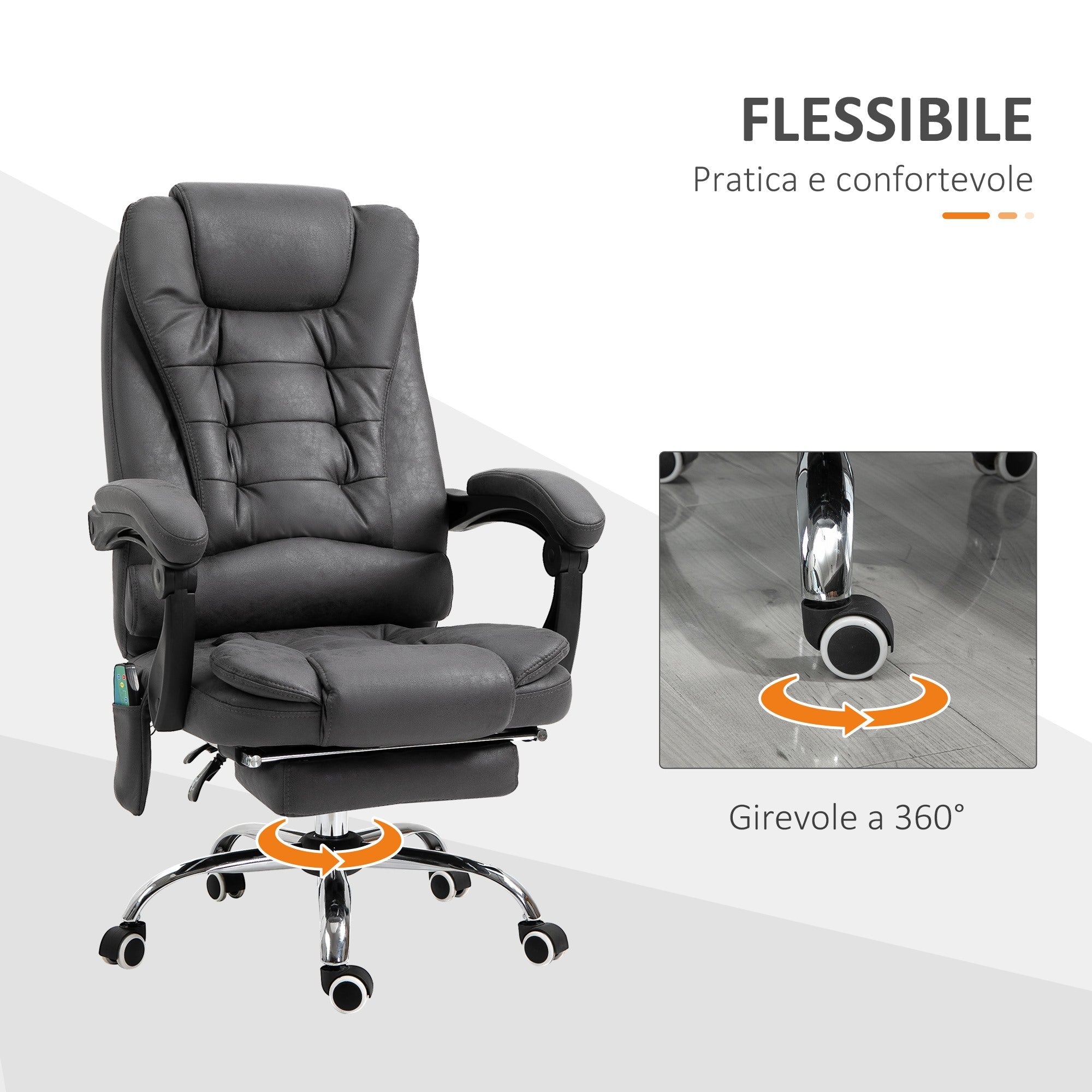 EasyComfort Massagestoel voor kantoor, verstelbaar, met lendenverwarming, grijs