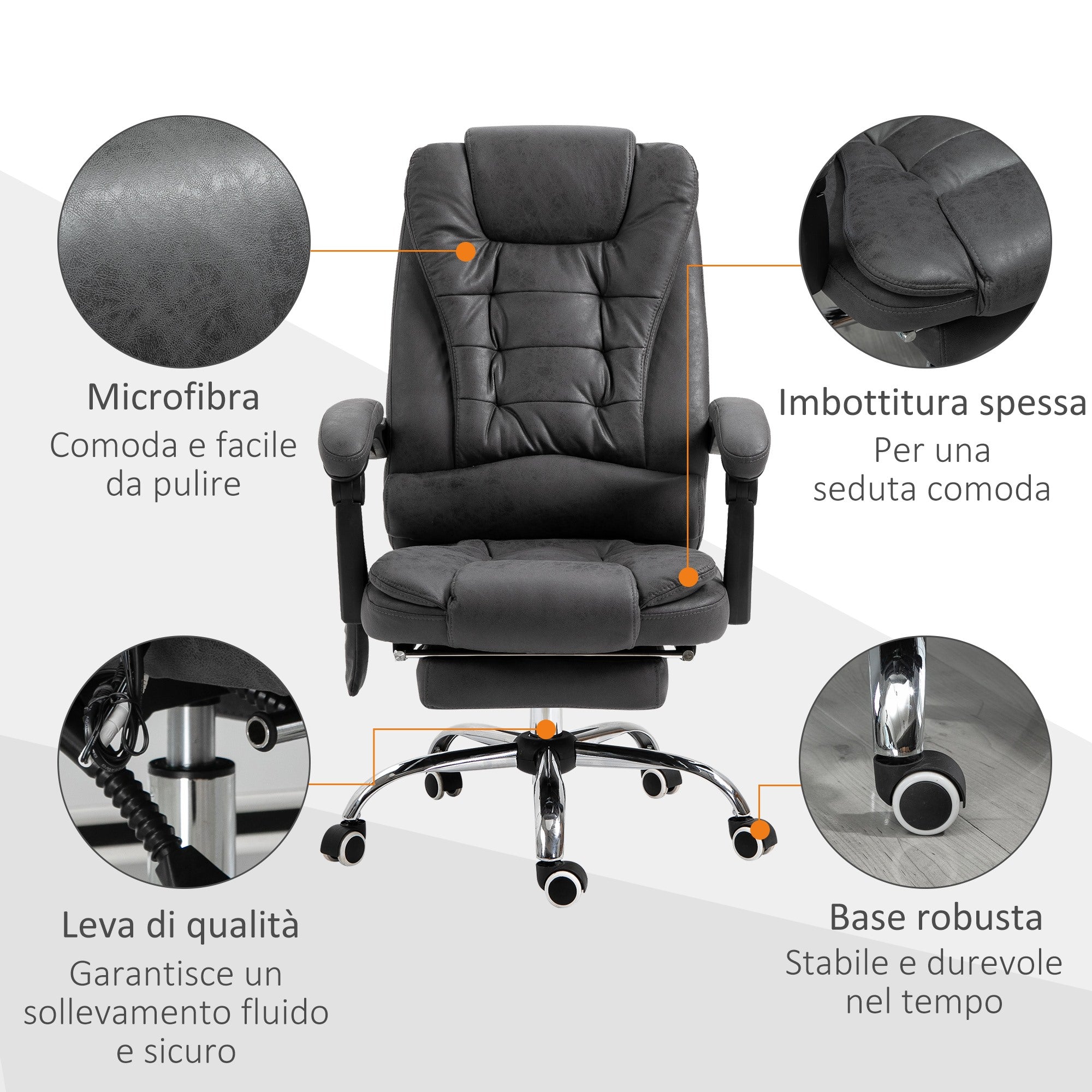 EasyComfort Massagestoel voor kantoor, verstelbaar, met lendenverwarming, grijs