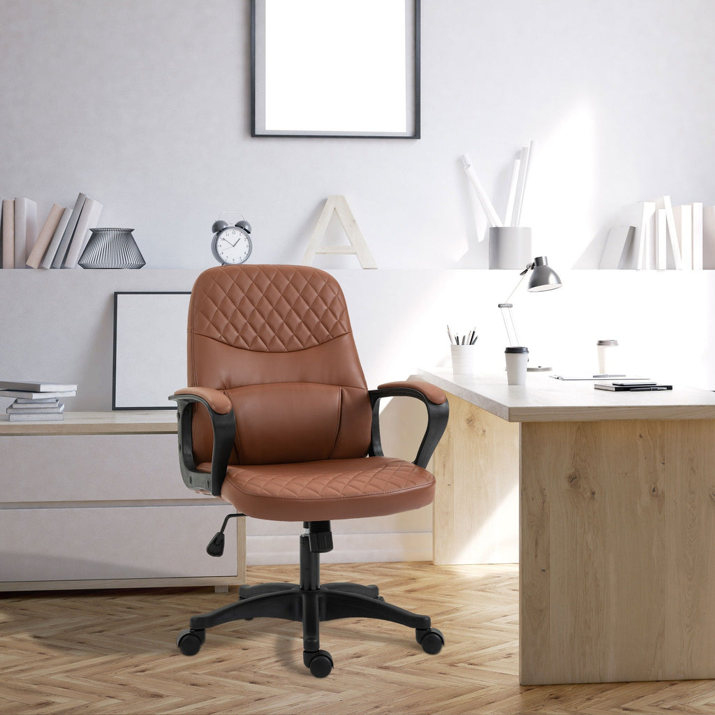 Easycomfort Sedia da Ufficio a Dondolo with 2 Punti Massaggianti e Porta USB, Poltrona da Ufficio in Finta Pelle Marrone with Altezza Regolabile, 59x63x92-101cm