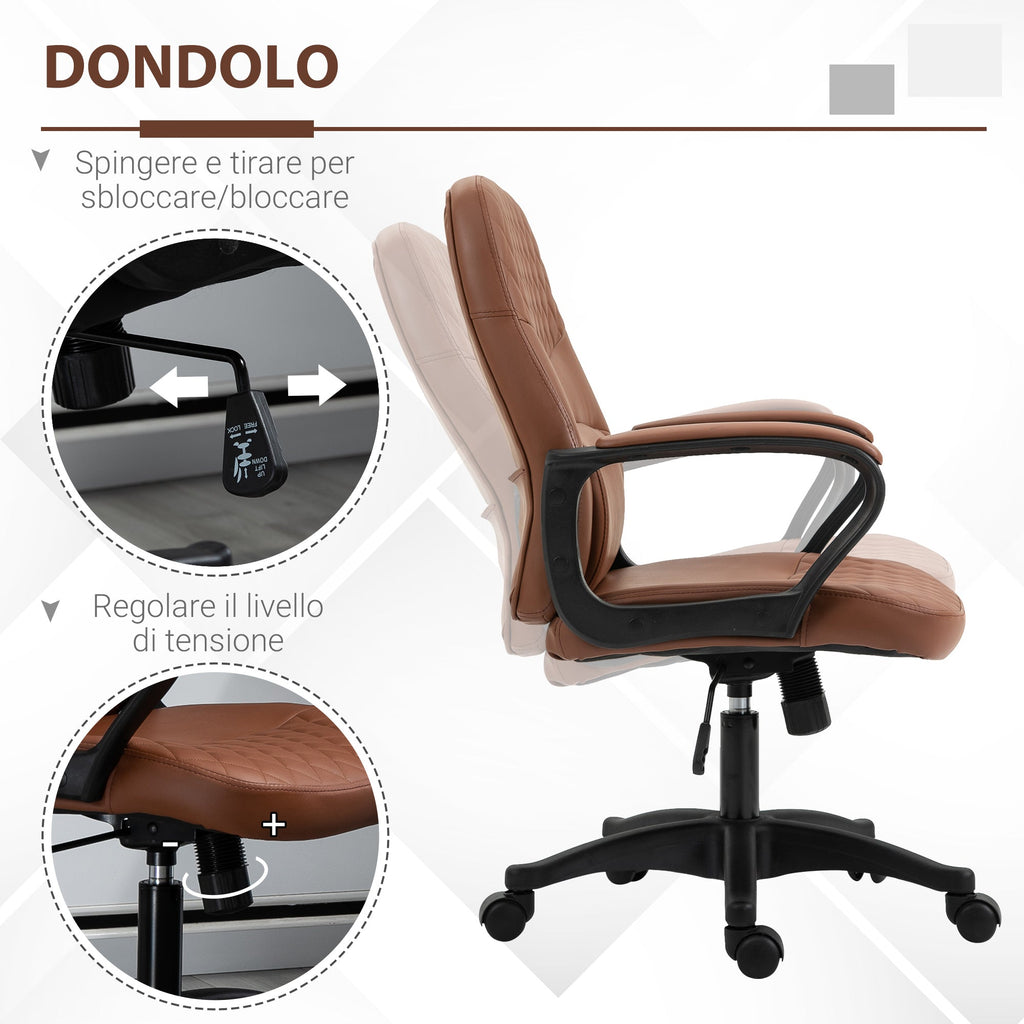 Easycomfort Sedia da Ufficio a Dondolo with 2 Punti Massaggianti e Porta USB, Poltrona da Ufficio in Finta Pelle Marrone with Altezza Regolabile, 59x63x92-101cm
