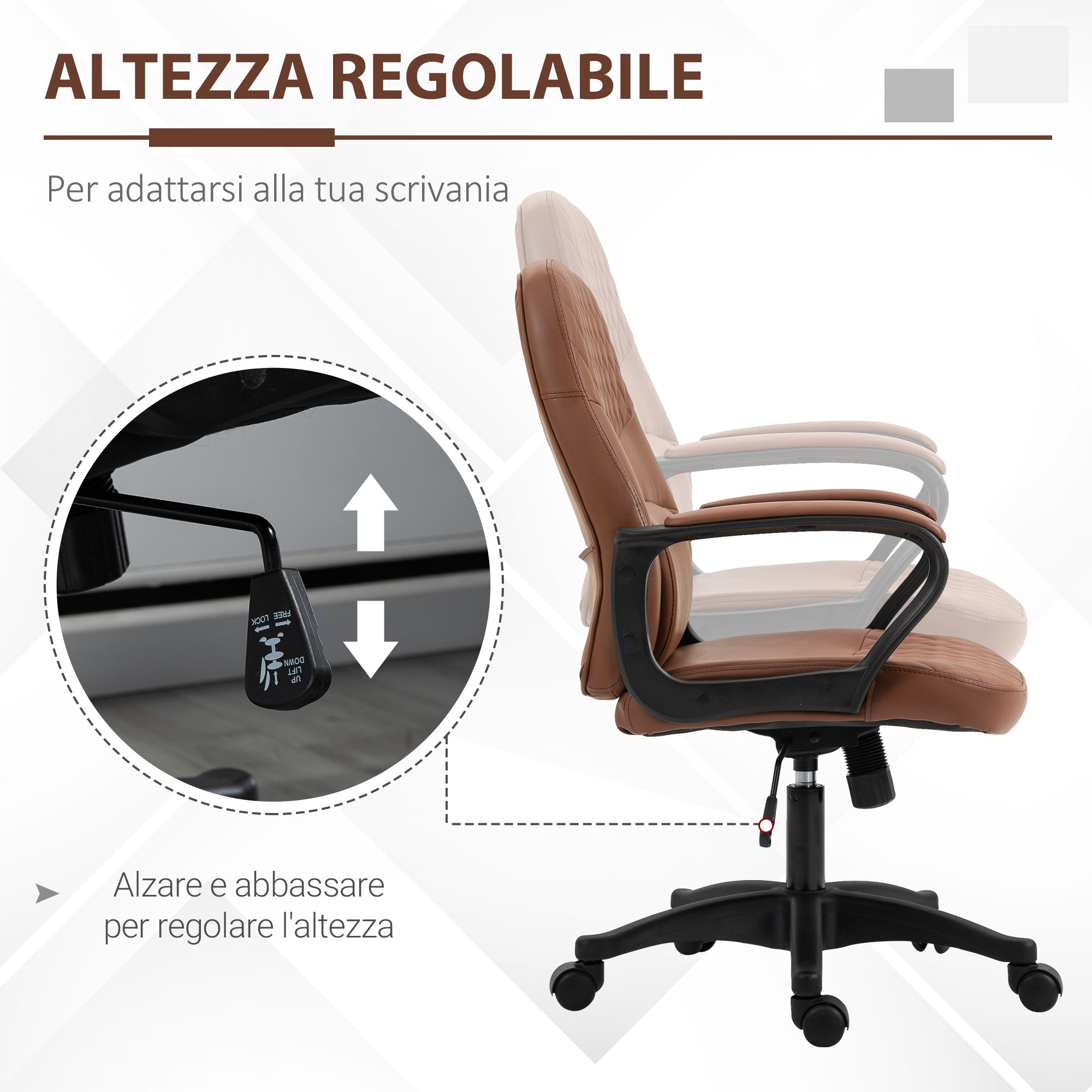 Easycomfort Sedia da Ufficio a Dondolo with 2 Punti Massaggianti e Porta USB, Poltrona da Ufficio in Finta Pelle Marrone with Altezza Regolabile, 59x63x92-101cm