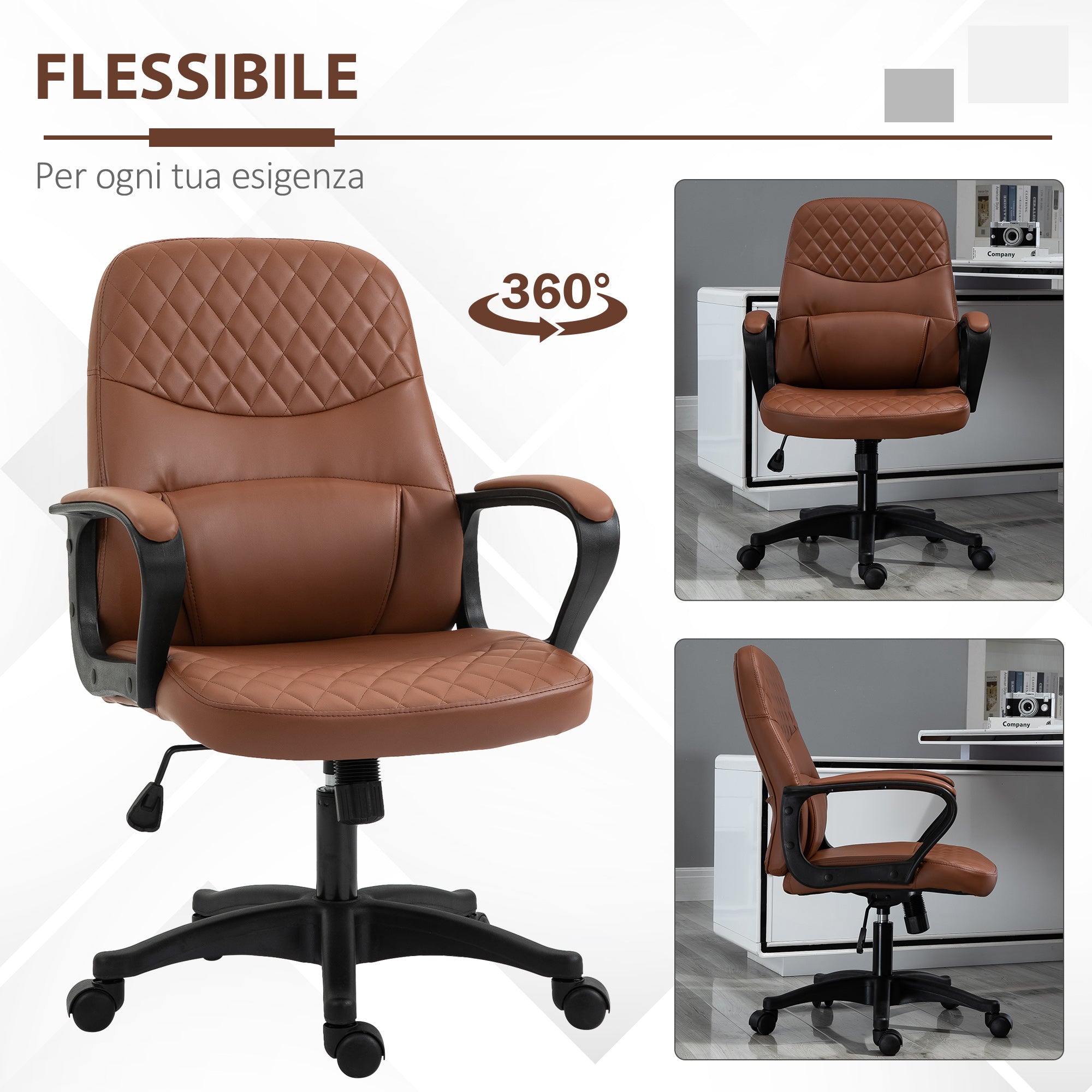 Easycomfort Sedia da Ufficio a Dondolo with 2 Punti Massaggianti e Porta USB, Poltrona da Ufficio in Finta Pelle Marrone with Altezza Regolabile, 59x63x92-101cm