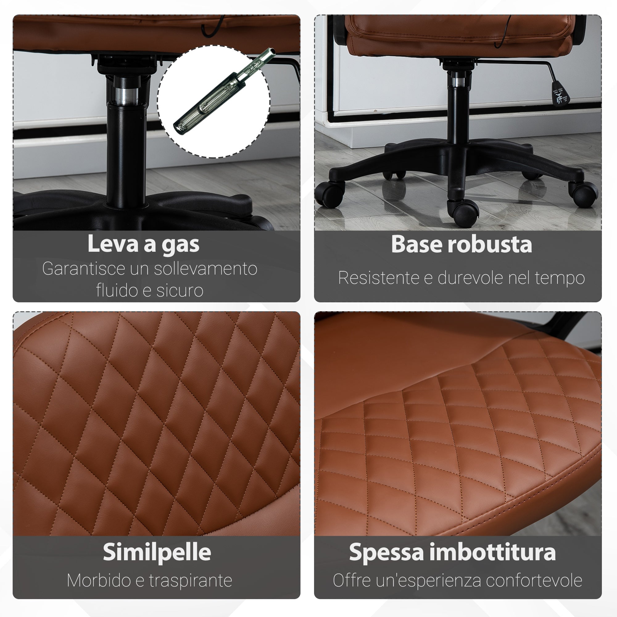 Easycomfort Sedia da Ufficio a Dondolo with 2 Punti Massaggianti e Porta USB, Poltrona da Ufficio in Finta Pelle Marrone with Altezza Regolabile, 59x63x92-101cm