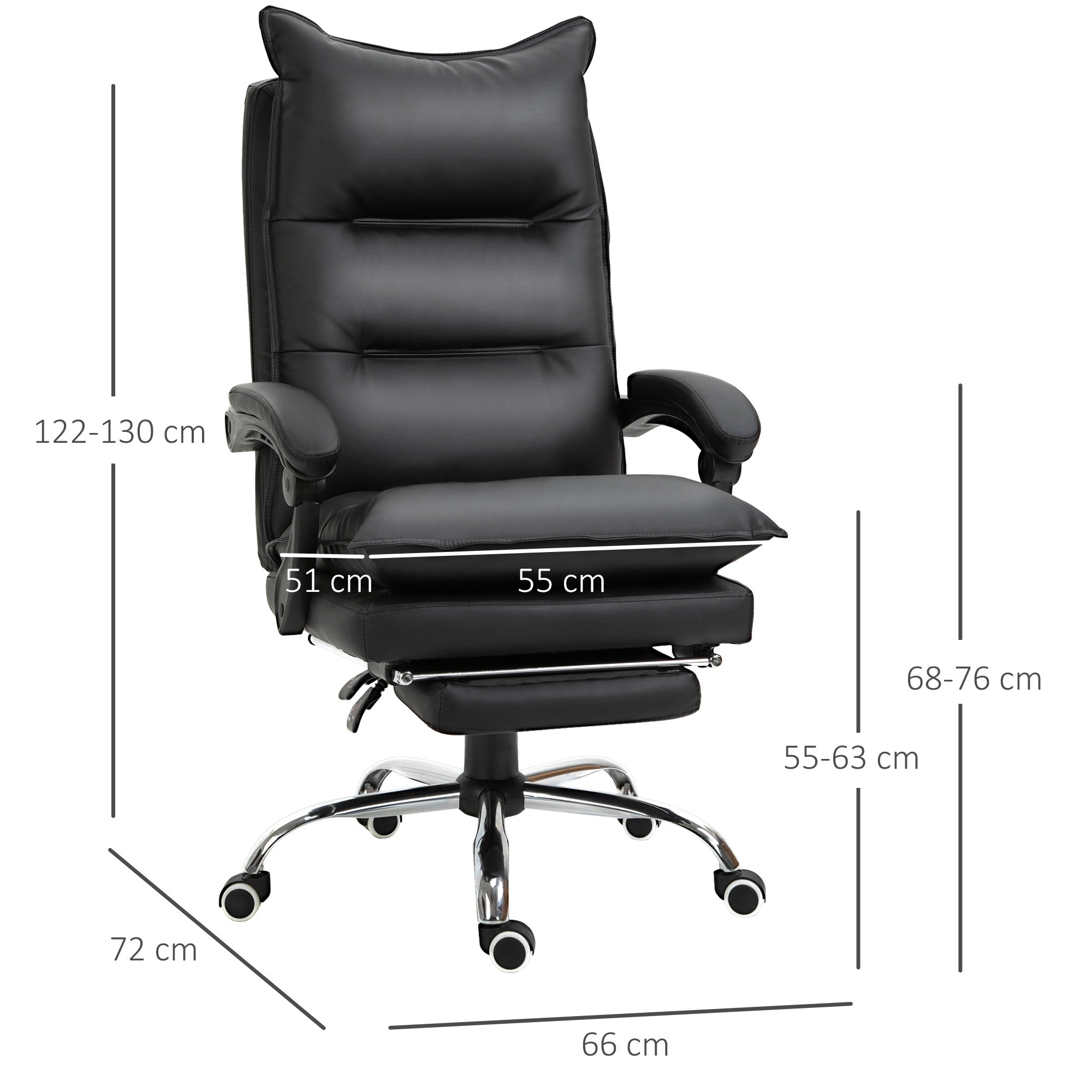 Easycomfort Poltrona da Ufficio in Finta Pelle Nera, Sedia Direzionale Altezza Regolabile with Schiena Alta Reclinabile 155° e Poggiapiedi