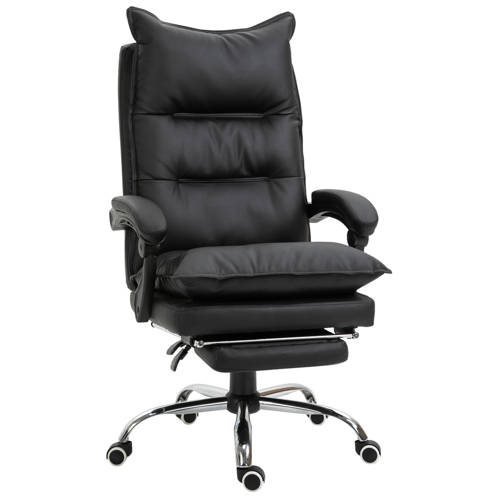 Easycomfort Poltrona da Ufficio in Finta Pelle Nera, Sedia Direzionale Altezza Regolabile with Schiena Alta Reclinabile 155° e Poggiapiedi