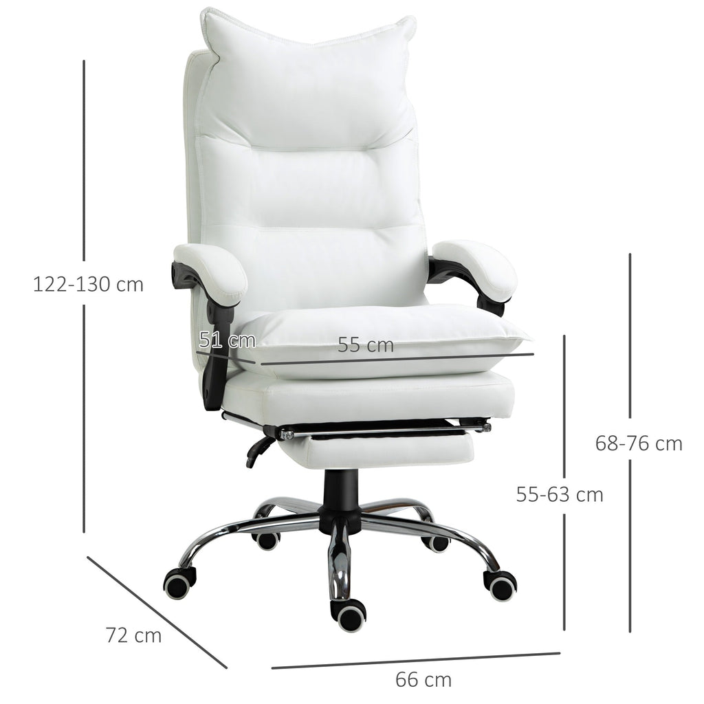 Easycomfort Poltrona da Ufficio in Finta Pelle Bianca, Altezza Regolabile with Schienale Reclinabile 155° e Poggiapiedi