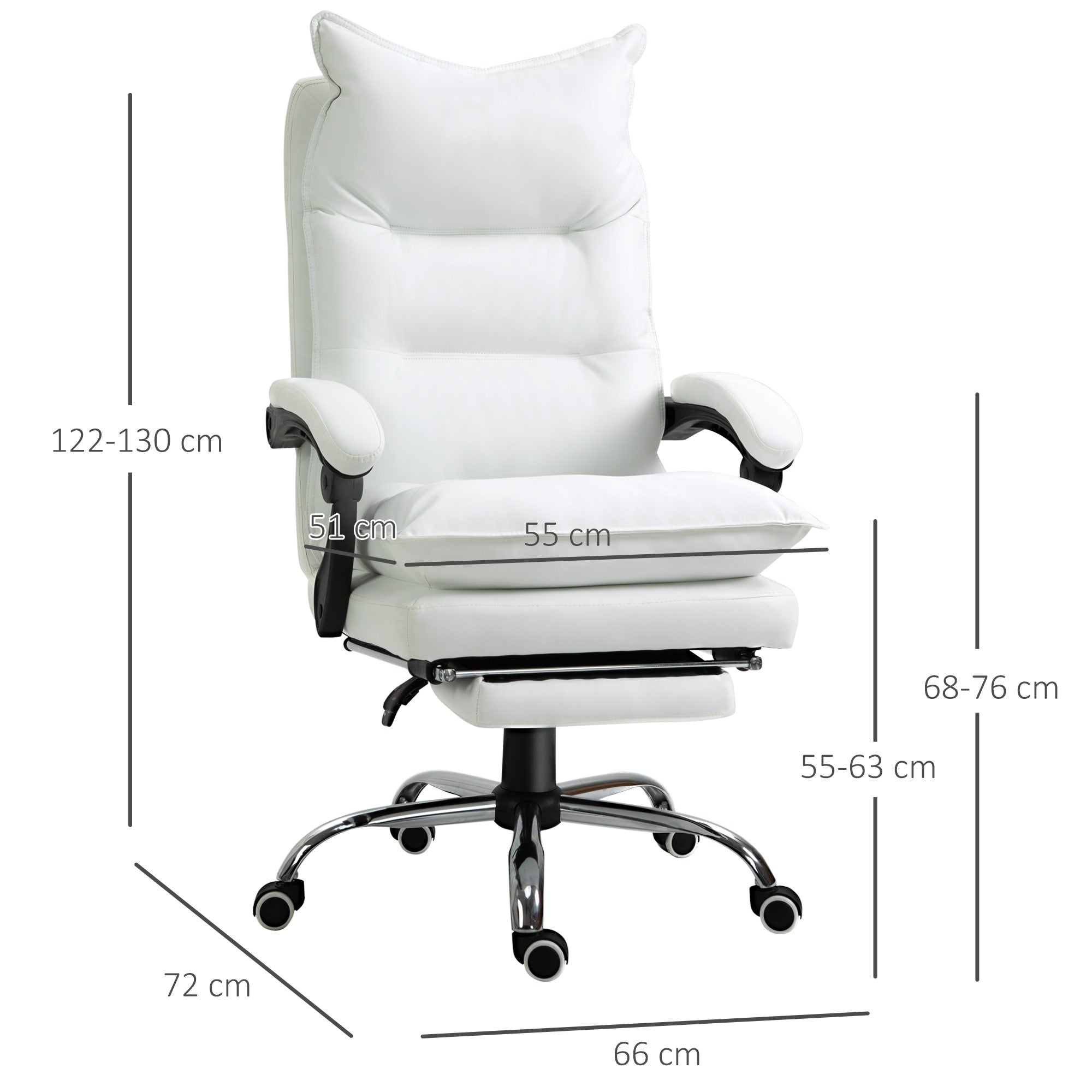 Easycomfort Poltrona da Ufficio in Finta Pelle Bianca, Altezza Regolabile with Schienale Reclinabile 155° e Poggiapiedi