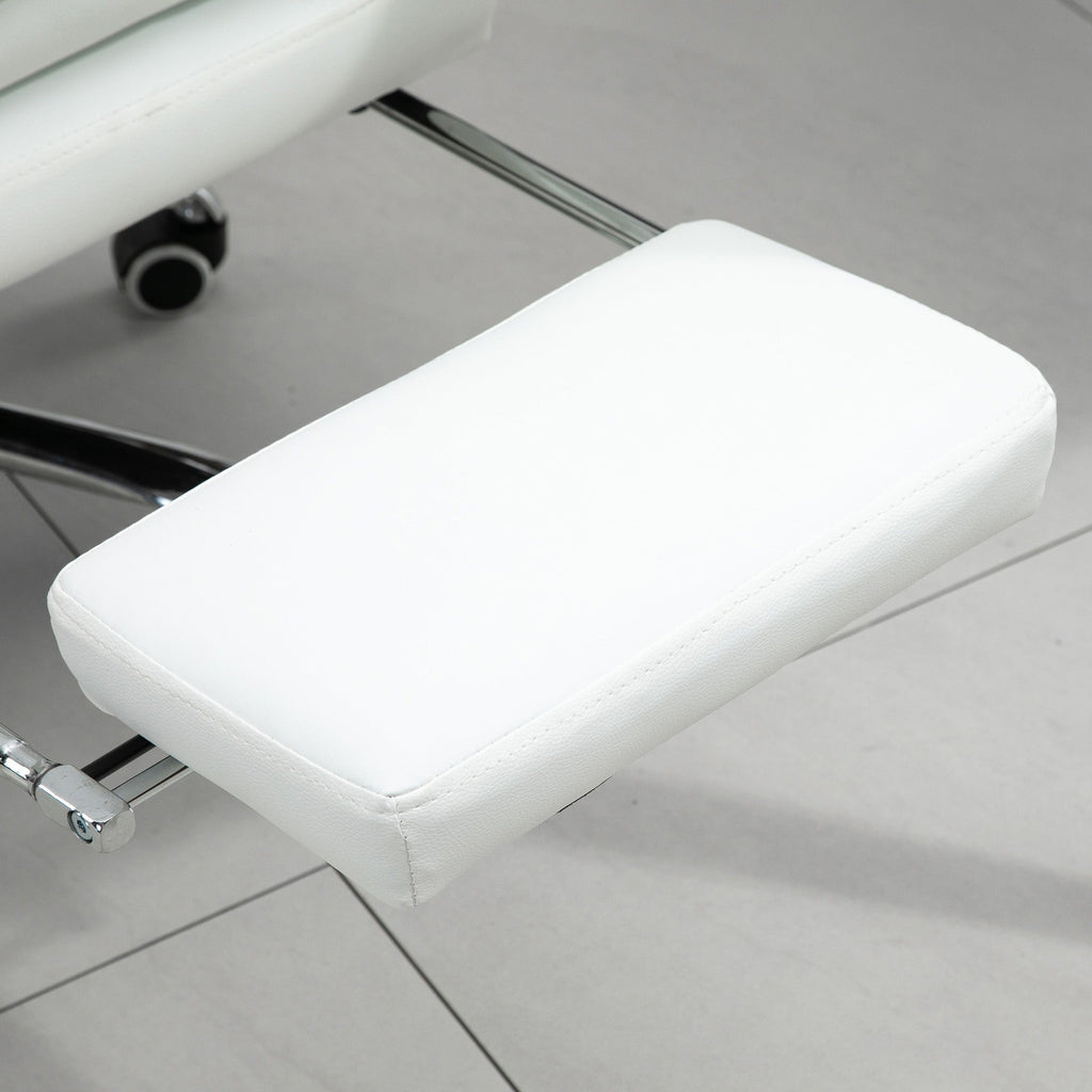 Easycomfort Poltrona da Ufficio in Finta Pelle Bianca, Altezza Regolabile with Schienale Reclinabile 155° e Poggiapiedi