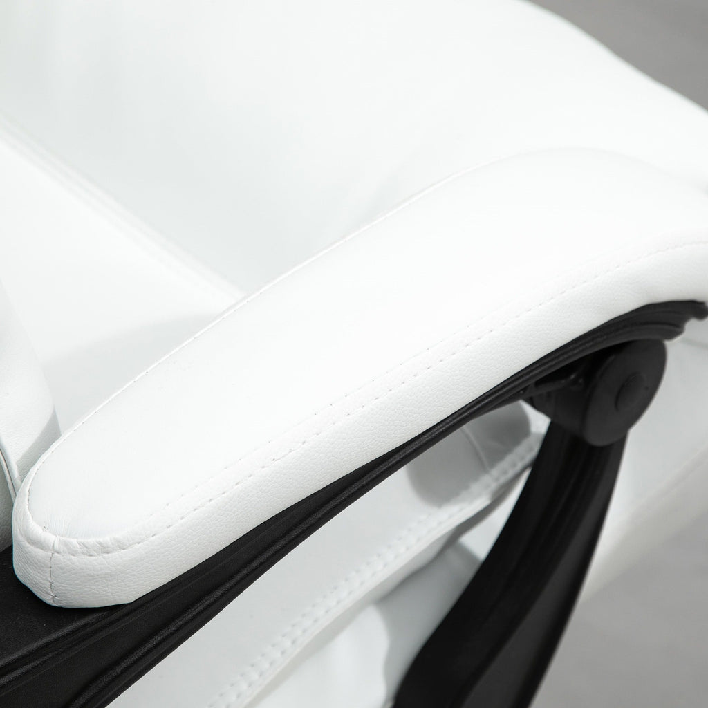 Easycomfort Poltrona da Ufficio in Finta Pelle Bianca, Altezza Regolabile with Schienale Reclinabile 155° e Poggiapiedi