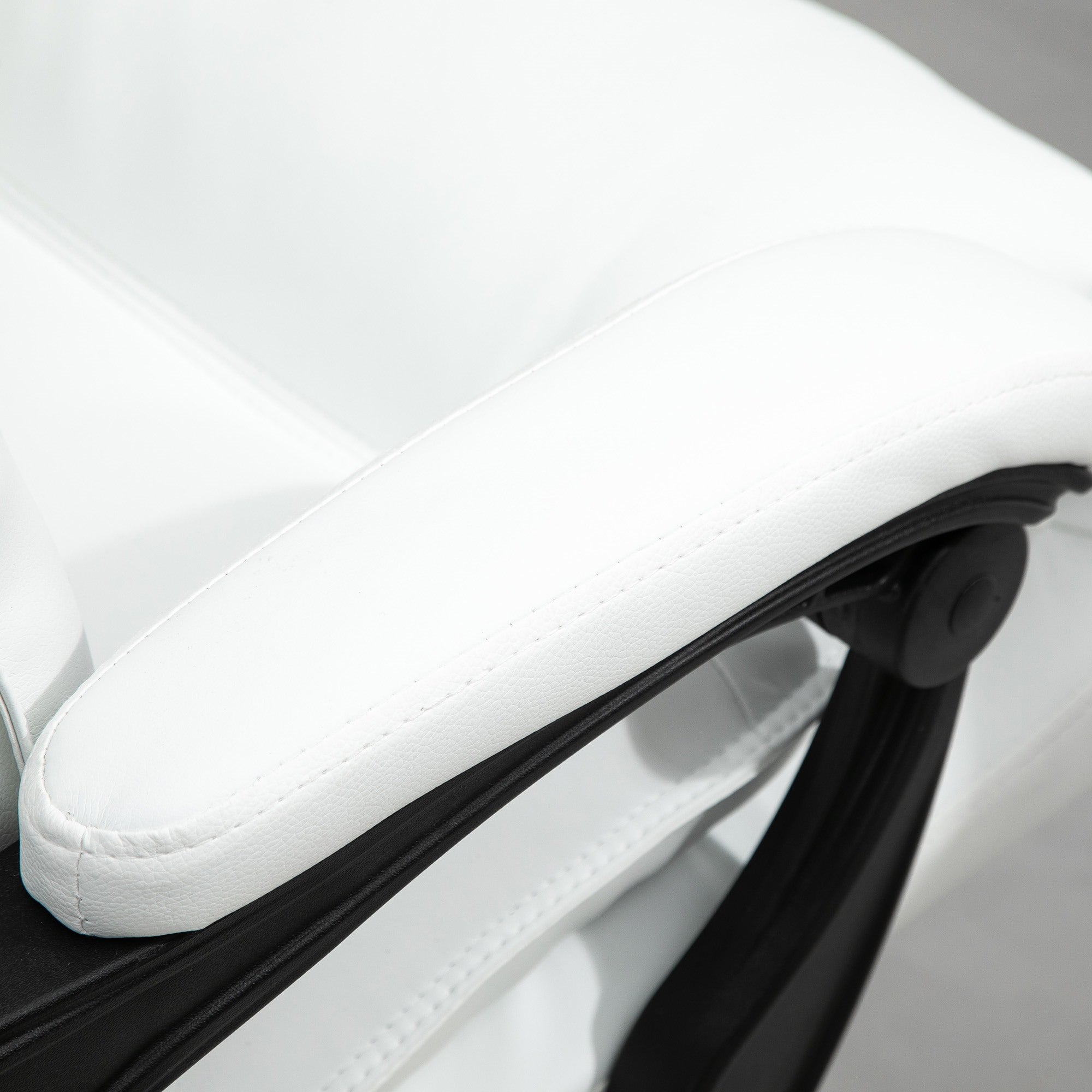 Easycomfort Poltrona da Ufficio in Finta Pelle Bianca, Altezza Regolabile with Schienale Reclinabile 155° e Poggiapiedi
