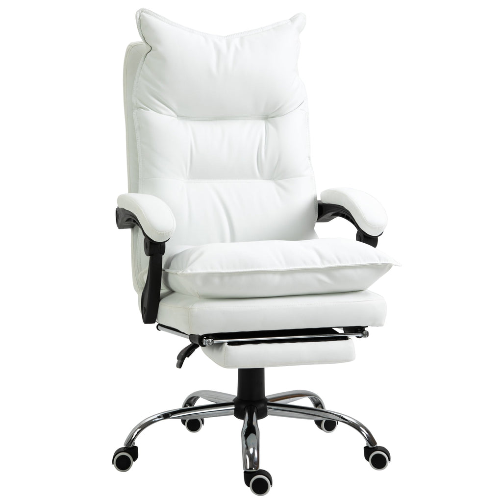 Easycomfort Poltrona da Ufficio in Finta Pelle Bianca, Altezza Regolabile with Schienale Reclinabile 155° e Poggiapiedi