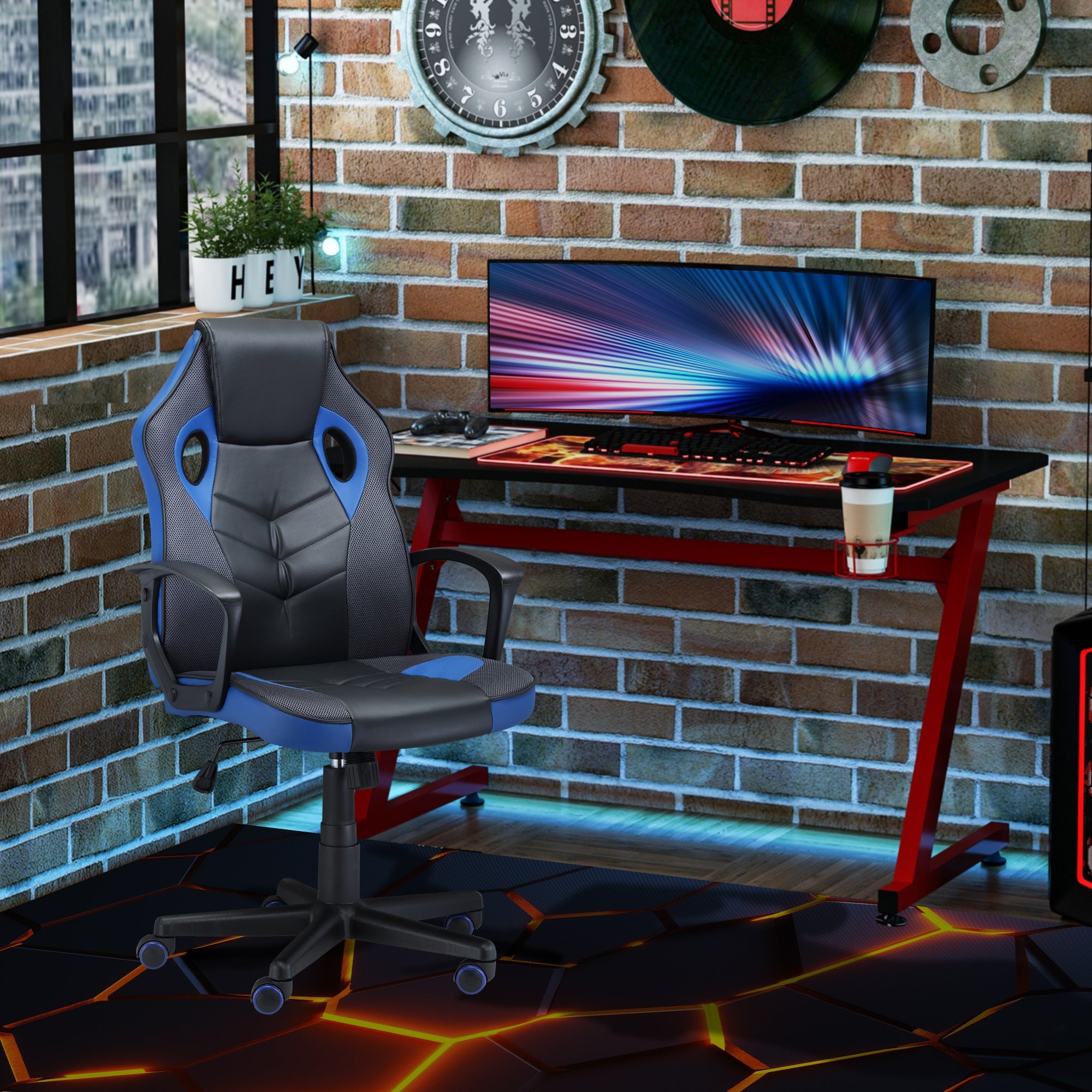 EasyComfort ergonomische gamestoel zwart/blauw, verstelbare hoogte